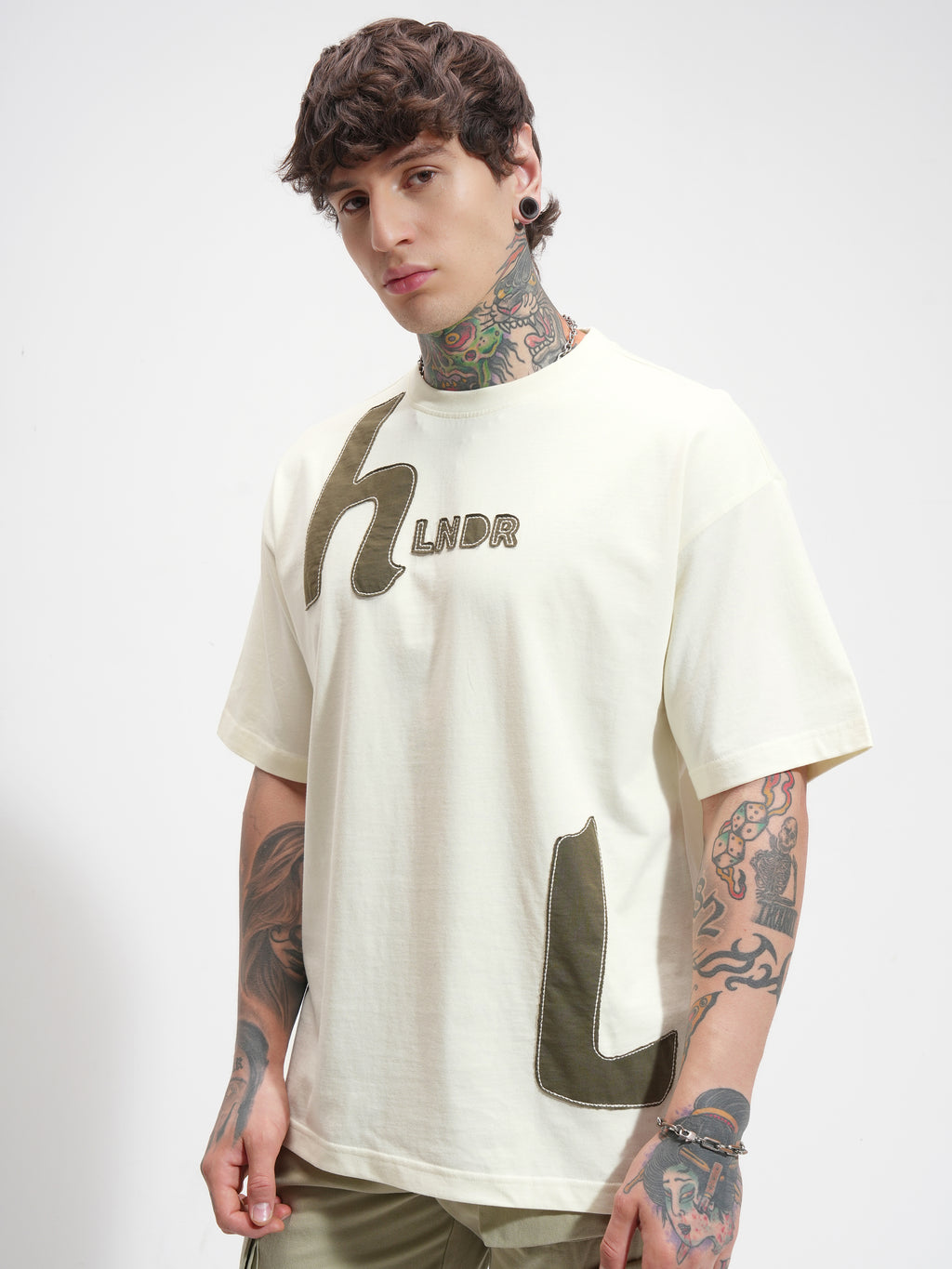 Highlander Men Cream Printed Round Neck Oversized Fit T-Shirt - Cream - Image 4