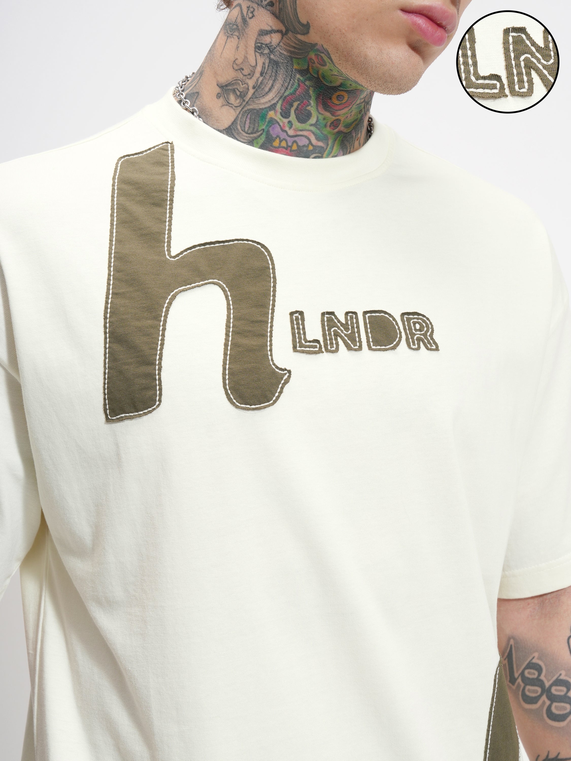 Highlander Men Cream Printed Round Neck Oversized Fit T-Shirt - Cream - Image 5