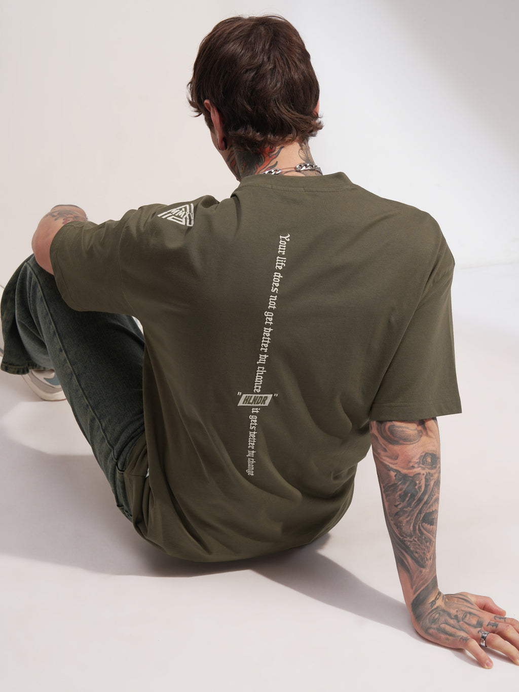 Highlander Men Olive Printed Round Neck Oversized Fit T-Shirt - Olive - Image 2