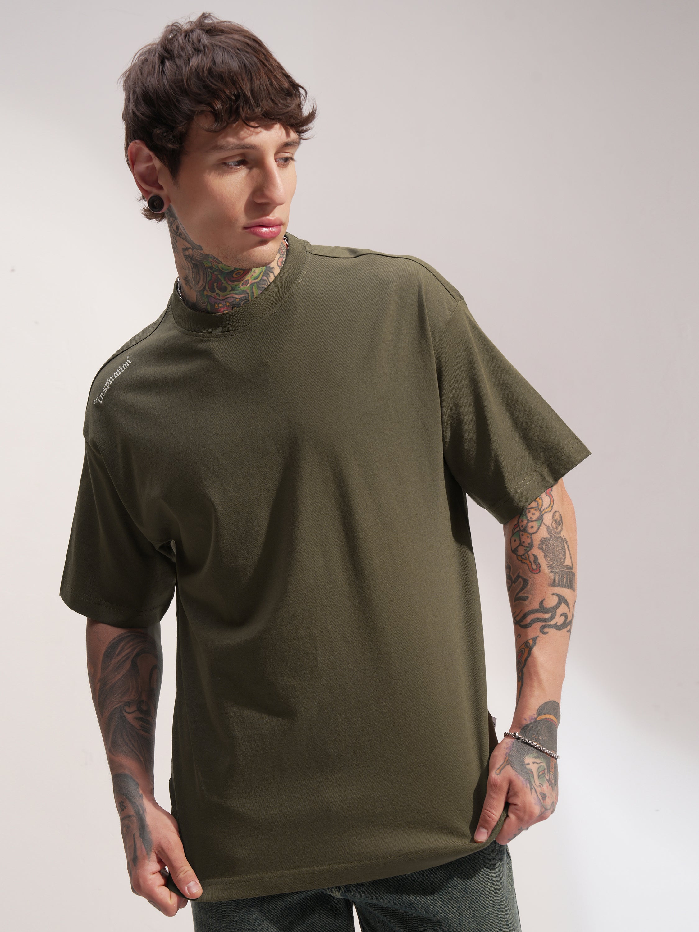Highlander Men Olive Printed Round Neck Oversized Fit T-Shirt - Olive - Image 3