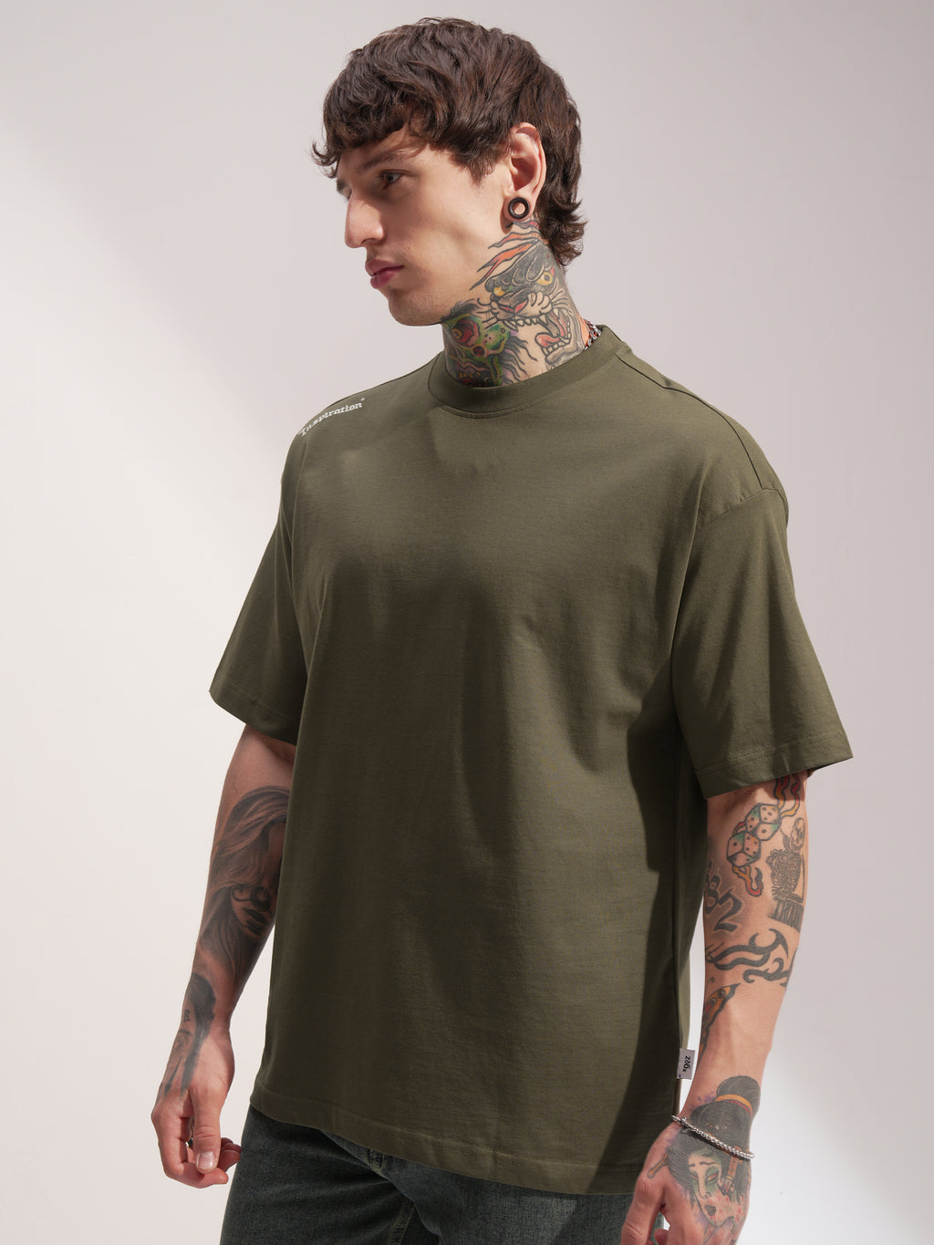 Highlander Men Olive Printed Round Neck Oversized Fit T-Shirt - Olive - Image 4