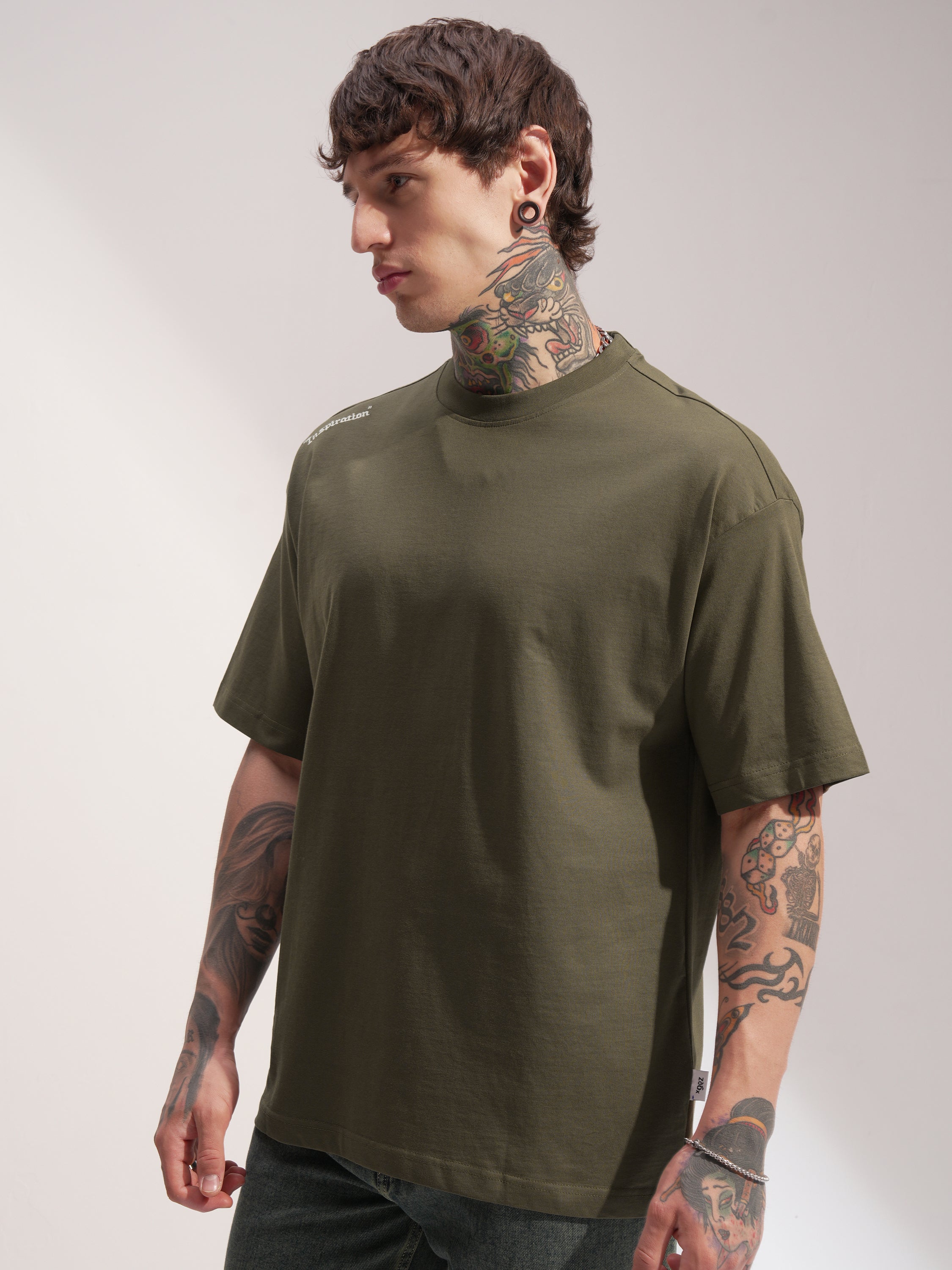 Highlander Men Olive Printed Round Neck Oversized Fit T-Shirt - Olive - Image 4