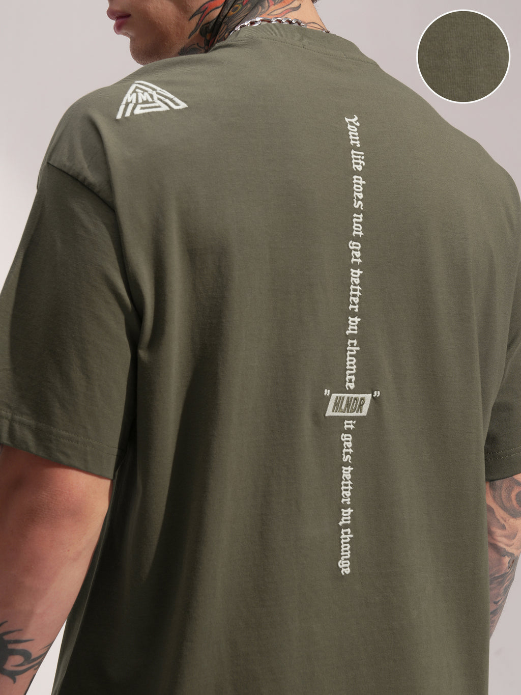 Highlander Men Olive Printed Round Neck Oversized Fit T-Shirt - Olive - Image 5
