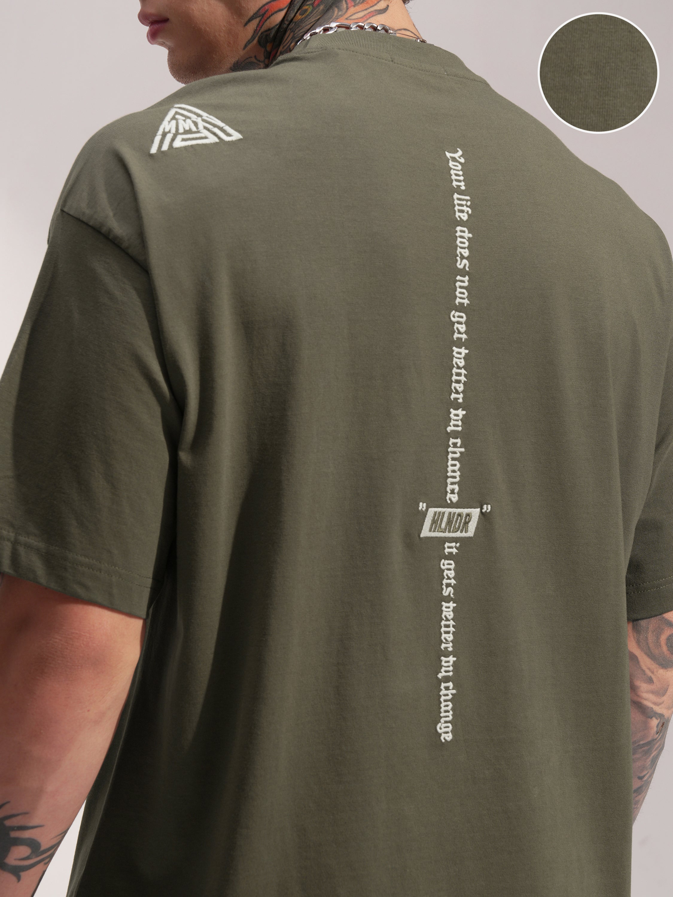 Highlander Men Olive Printed Round Neck Oversized Fit T-Shirt - Olive - Image 5