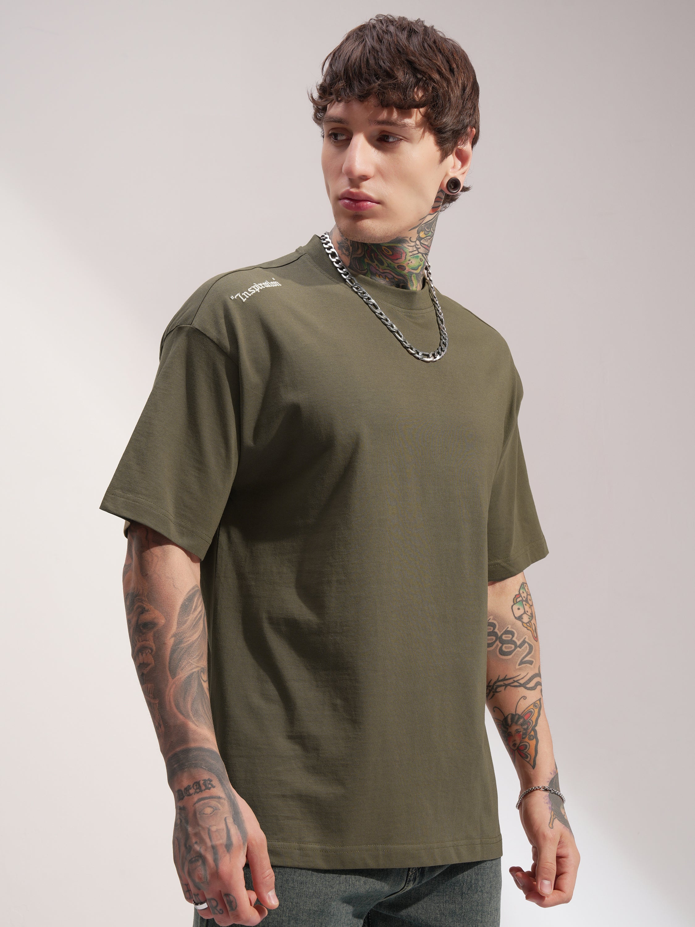 Highlander Men Olive Printed Round Neck Oversized Fit T-Shirt - Olive - Image 6