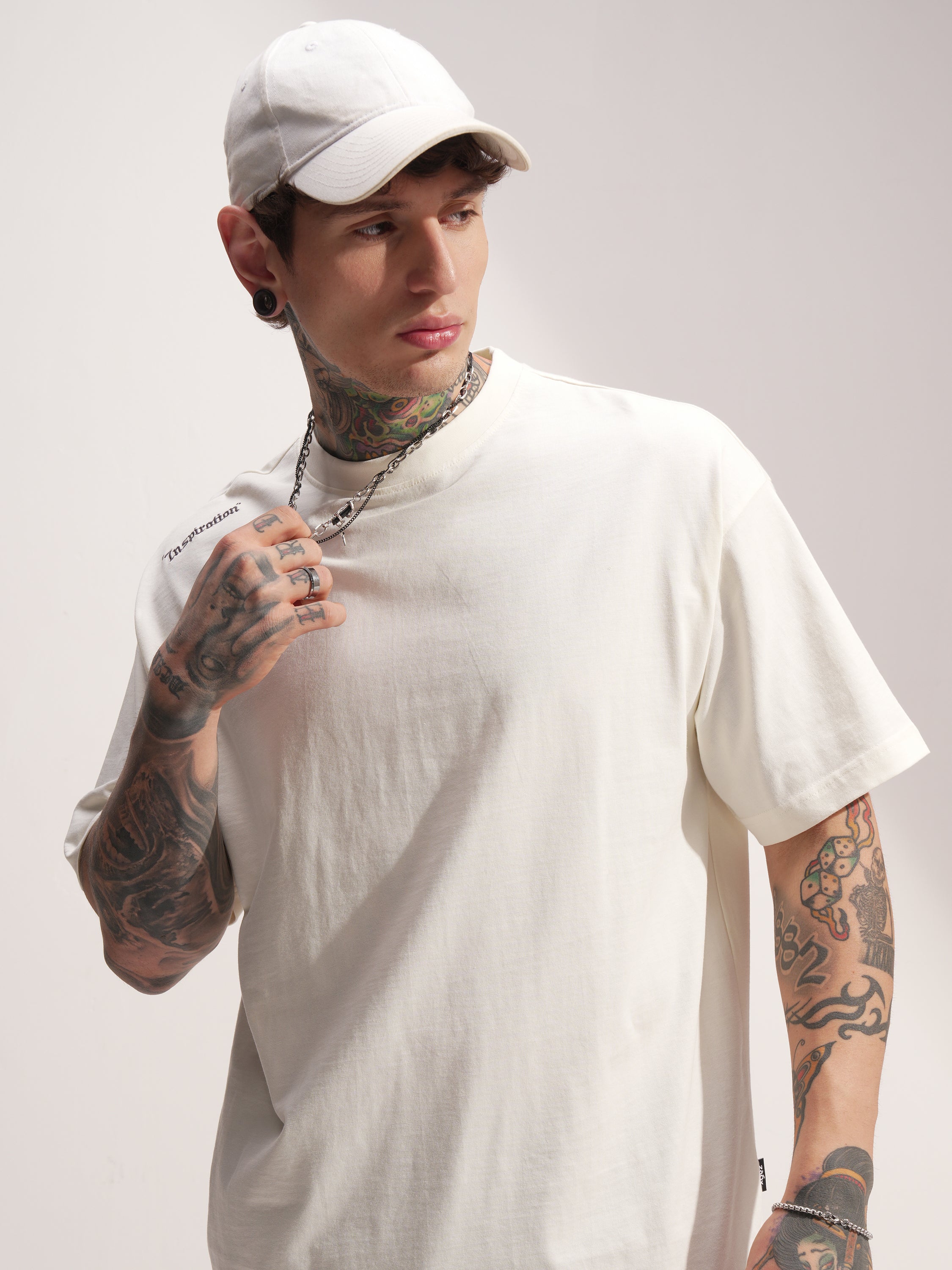 Highlander Men Off White Printed Round Neck Oversized Fit T-Shirt - Off White - Image 1
