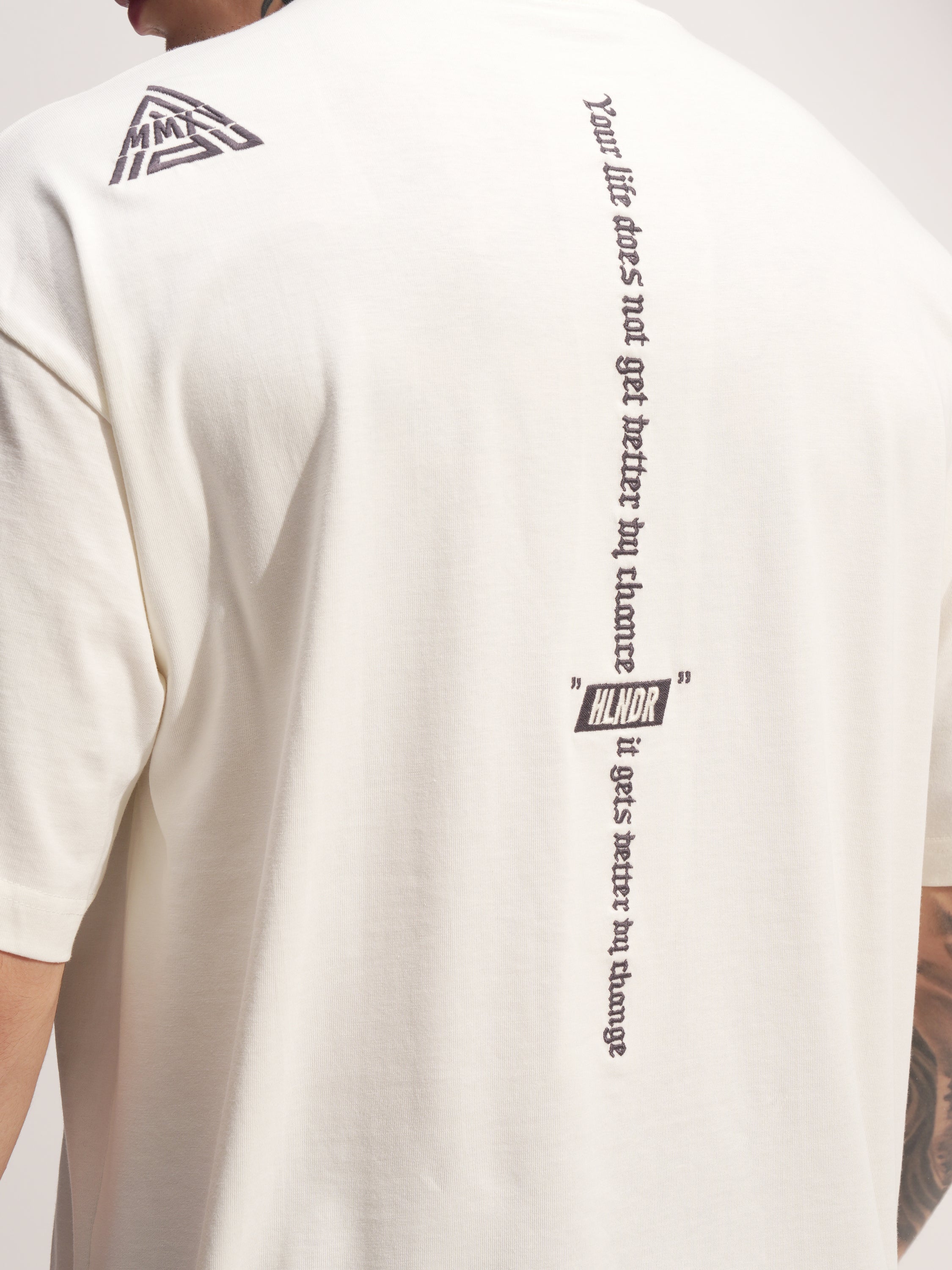 Highlander Men Off White Printed Round Neck Oversized Fit T-Shirt - Off White - Image 7