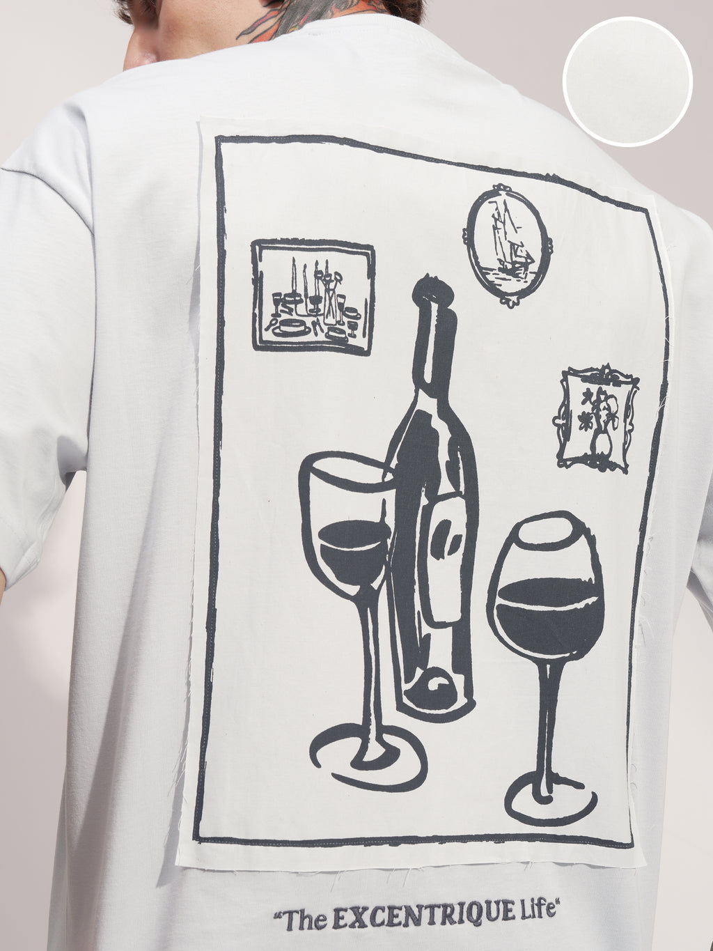Highlander Men White Printed Round Neck Oversized Fit T-Shirt - White - Image 5