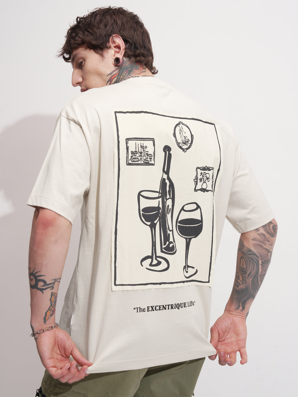 Highlander Men Beige Printed Round Neck Oversized Fit T-Shirt - Beige - Image 3