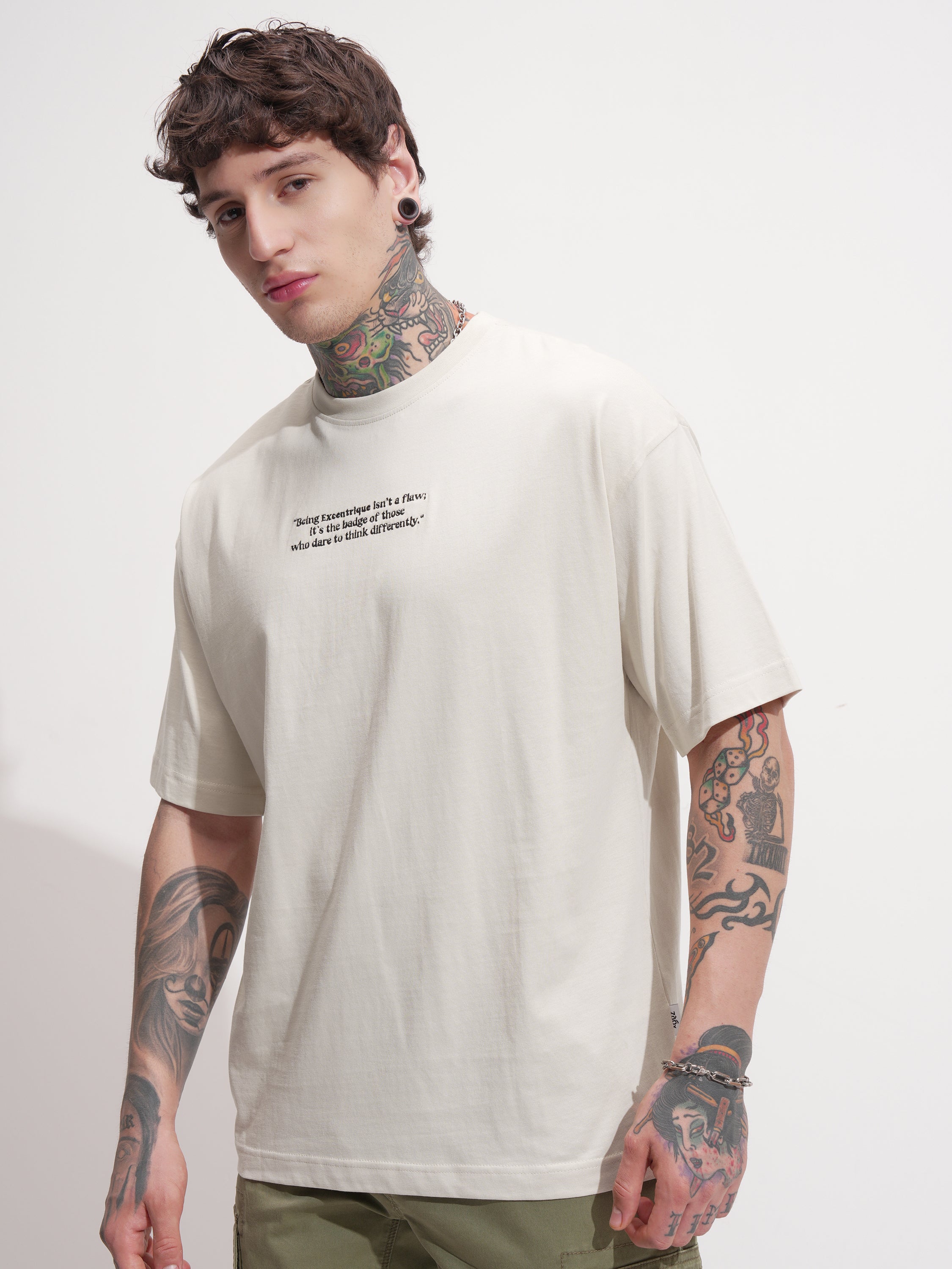 Highlander Men Beige Printed Round Neck Oversized Fit T-Shirt - Beige - Image 4
