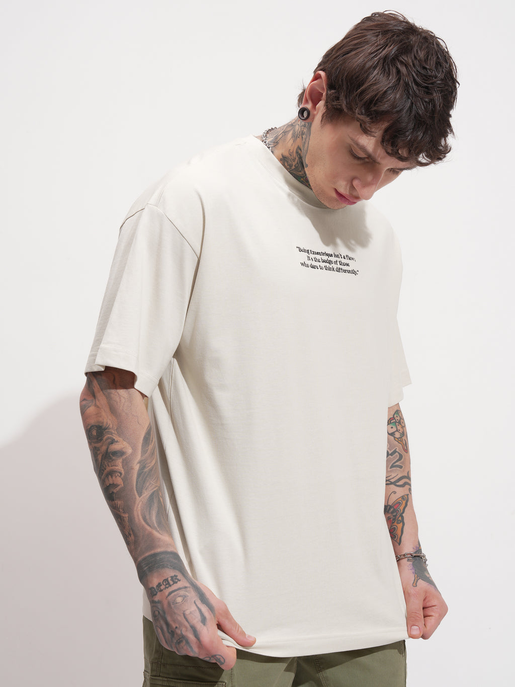Highlander Men Beige Printed Round Neck Oversized Fit T-Shirt - Beige - Image 6