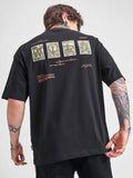 Highlander Men Black Printed Round Neck Oversized Fit T-Shirt - Black - Image 1