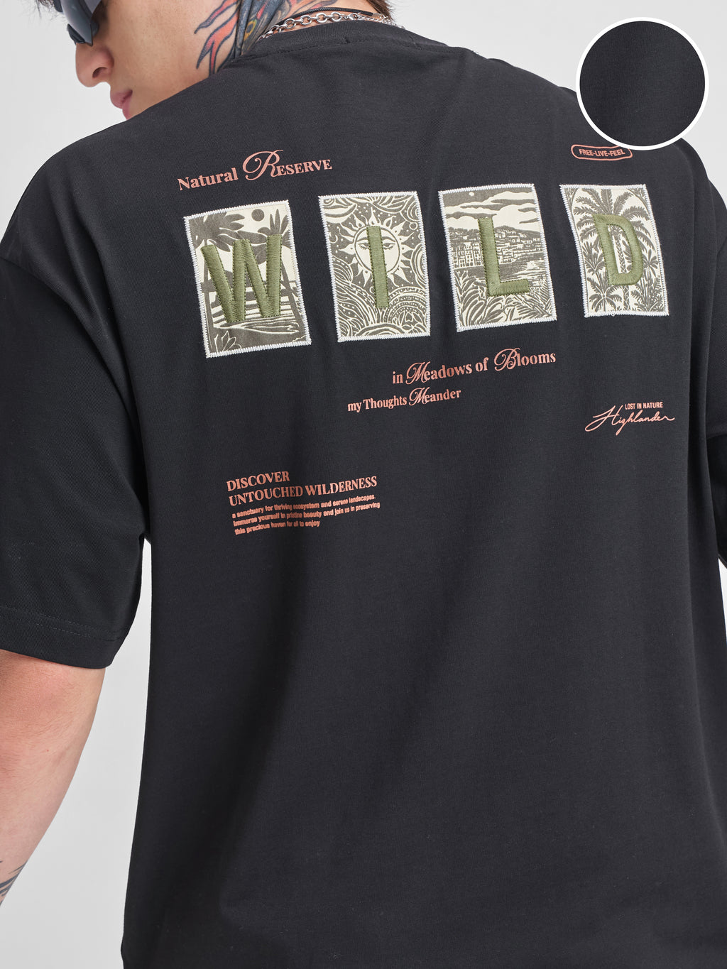 Highlander Men Black Printed Round Neck Oversized Fit T-Shirt - Black - Image 5