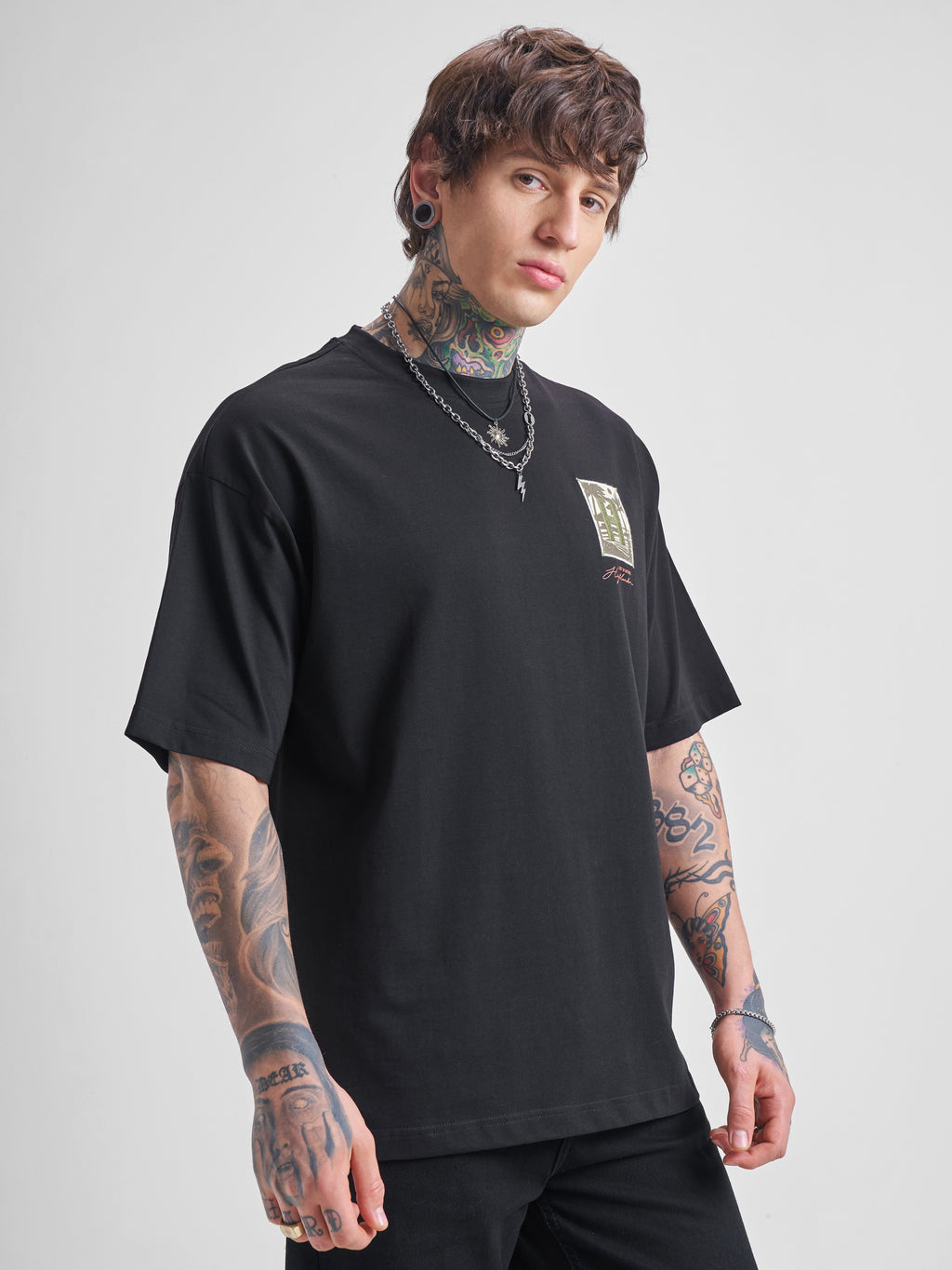 Highlander Men Black Printed Round Neck Oversized Fit T-Shirt - Black - Image 6