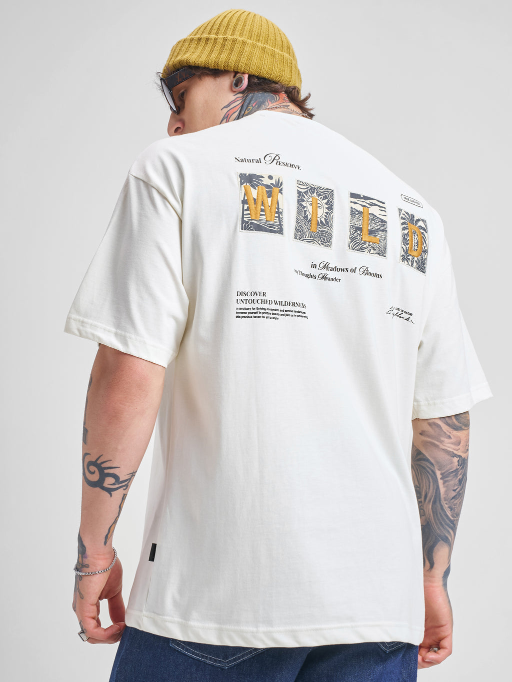 Highlander Men Off White Printed Round Neck Oversized Fit T-Shirt - Off White - Image 1