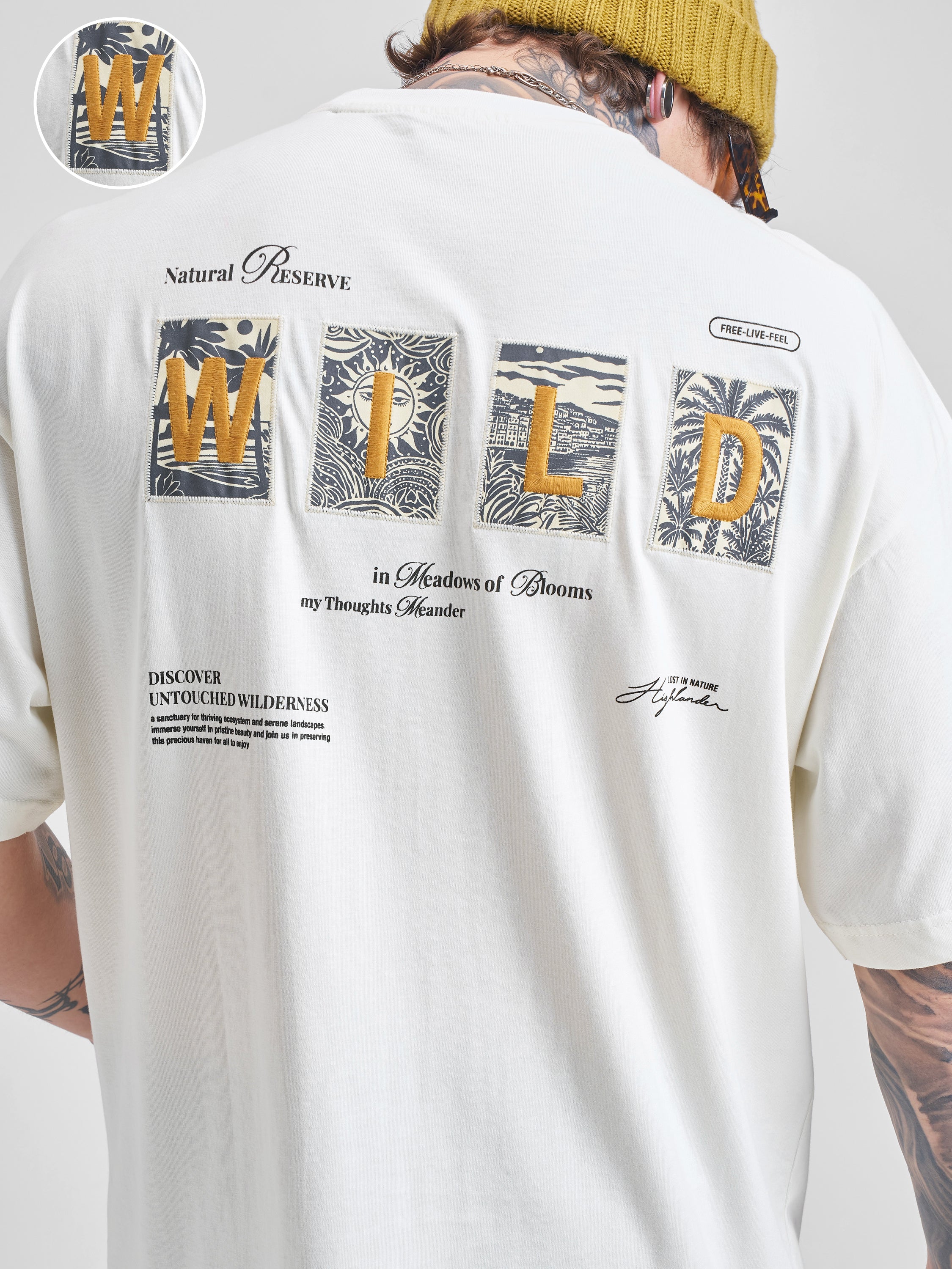 Highlander Men Off White Printed Round Neck Oversized Fit T-Shirt - Off White - Image 5