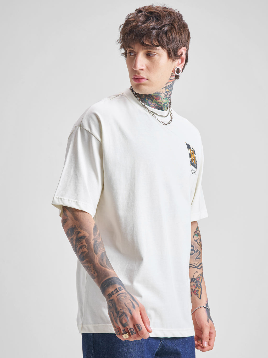 Highlander Men Off White Printed Round Neck Oversized Fit T-Shirt - Off White - Image 6