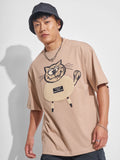 Highlander Men Beige Printed Round Neck Oversized Fit T-Shirt - Beige - Image 1