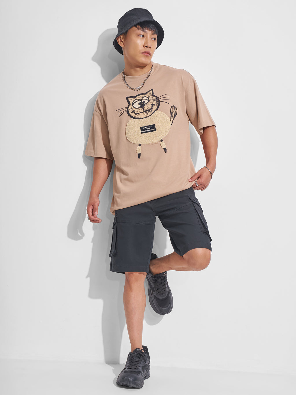 Highlander Men Beige Printed Round Neck Oversized Fit T-Shirt - Beige - Image 2