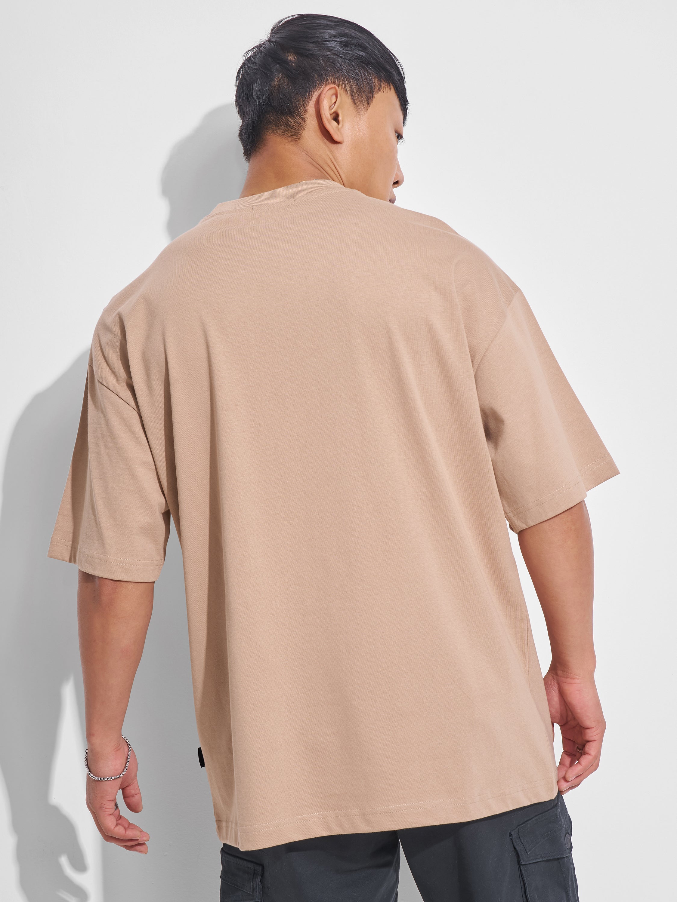 Highlander Men Beige Printed Round Neck Oversized Fit T-Shirt - Beige - Image 3