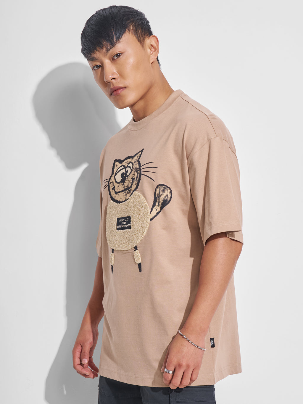 Highlander Men Beige Printed Round Neck Oversized Fit T-Shirt - Beige - Image 4