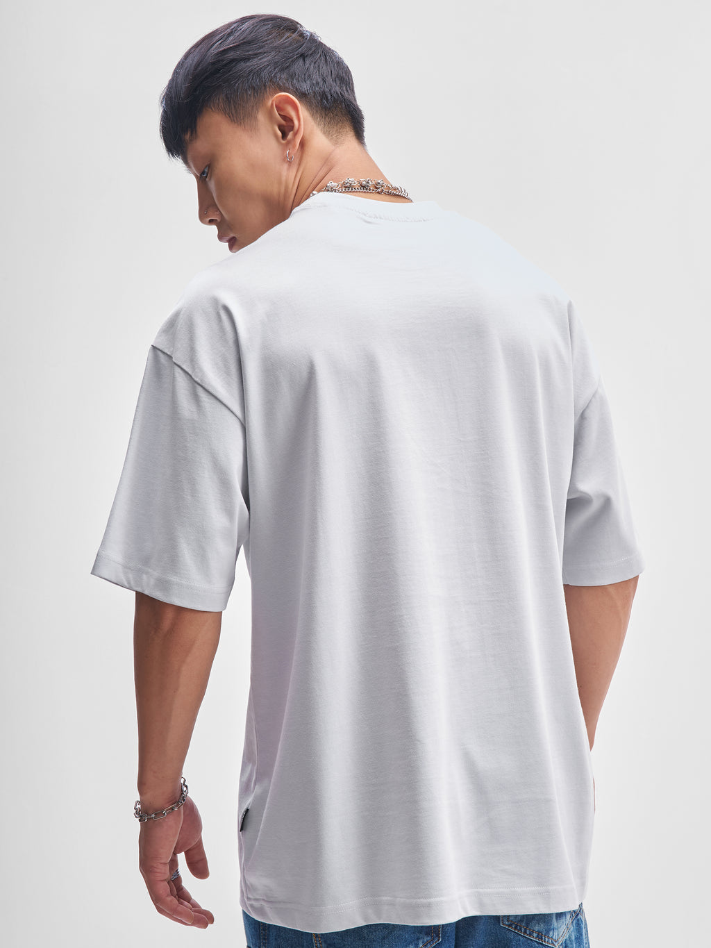 Highlander Men Grey Printed Round Neck Oversized Fit T-Shirt - Grey - Image 3