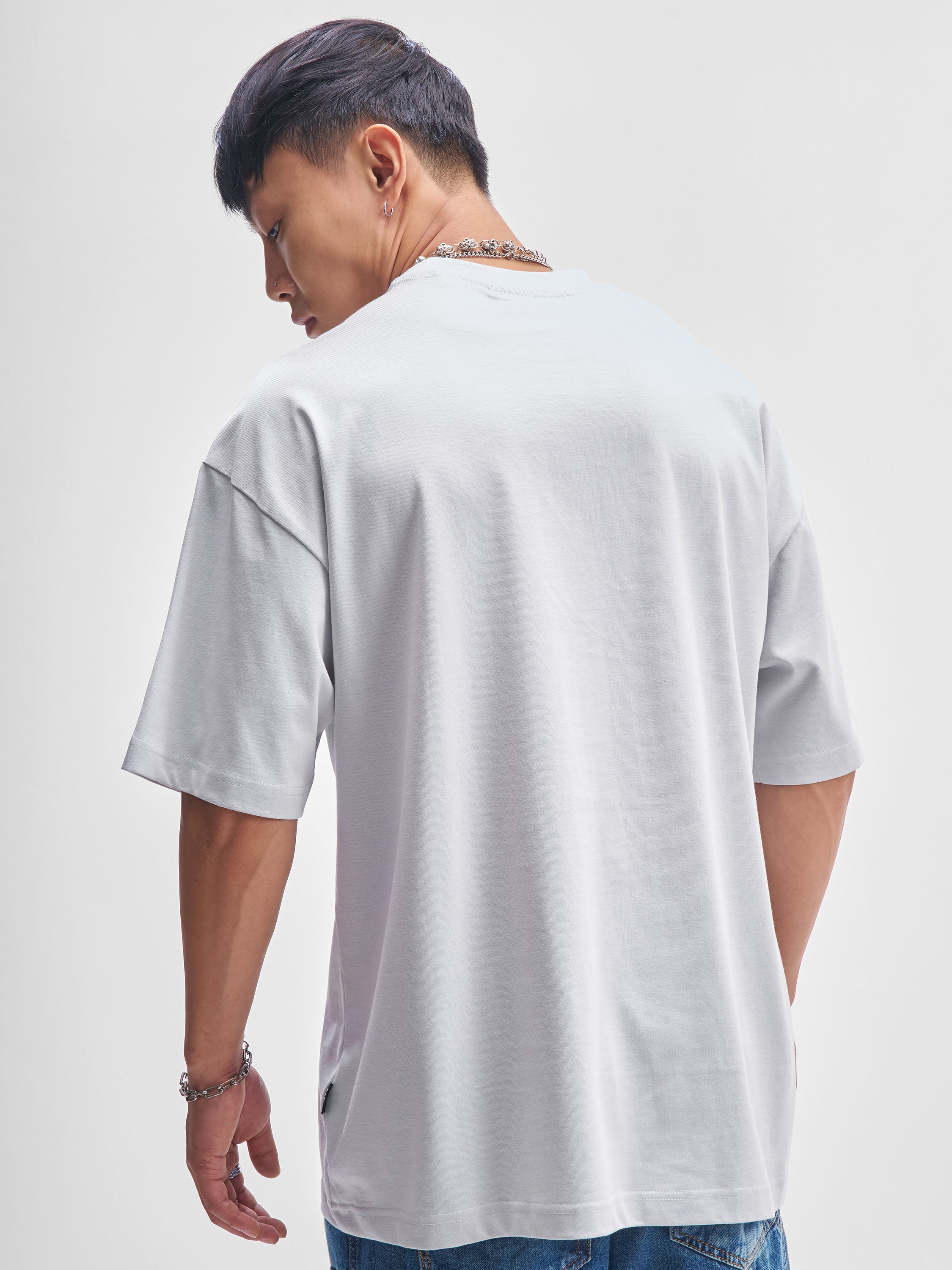 Highlander Men Grey Printed Round Neck Oversized Fit T-Shirt - Grey - Image 3