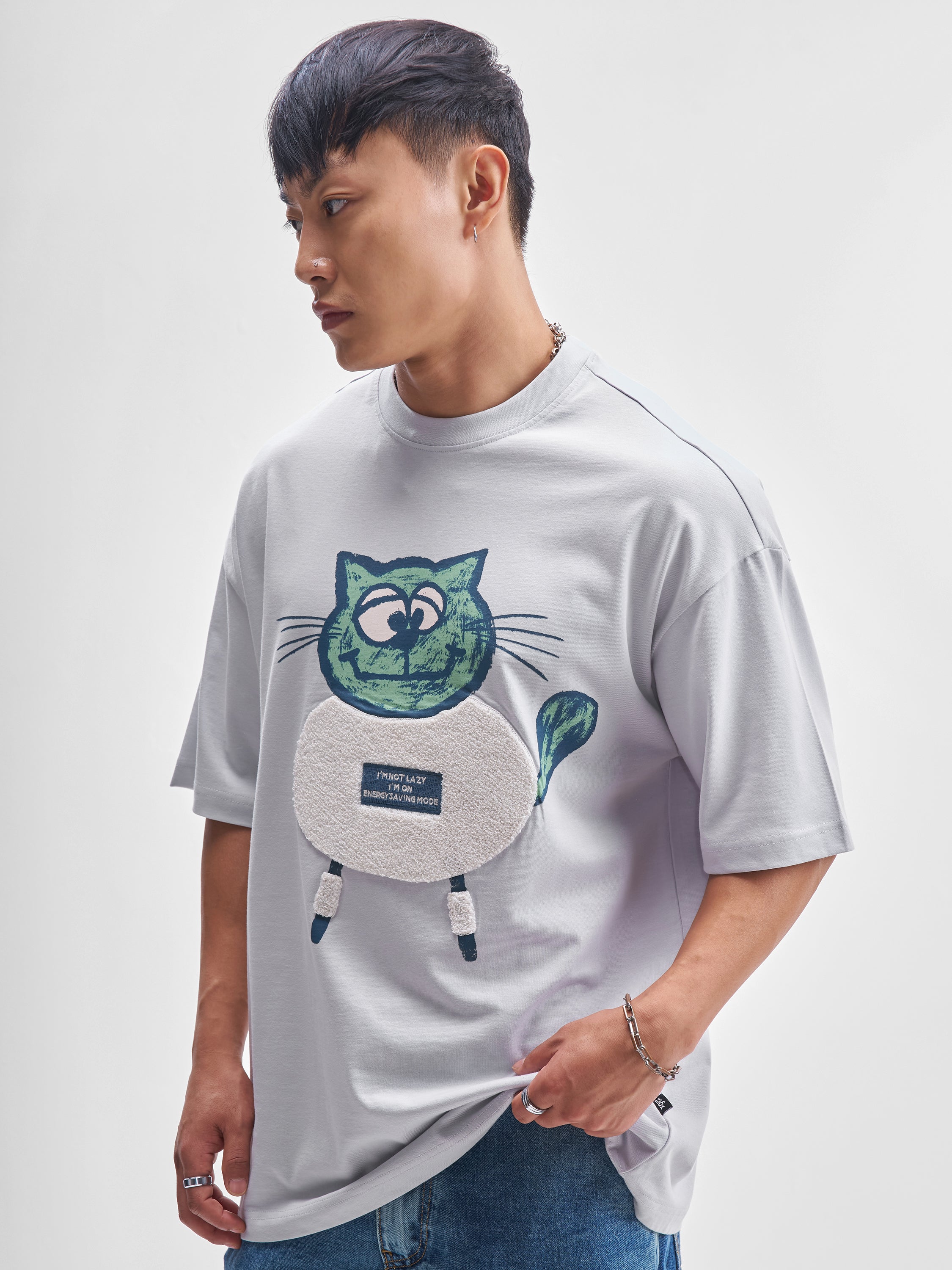Highlander Men Grey Printed Round Neck Oversized Fit T-Shirt - Grey - Image 4