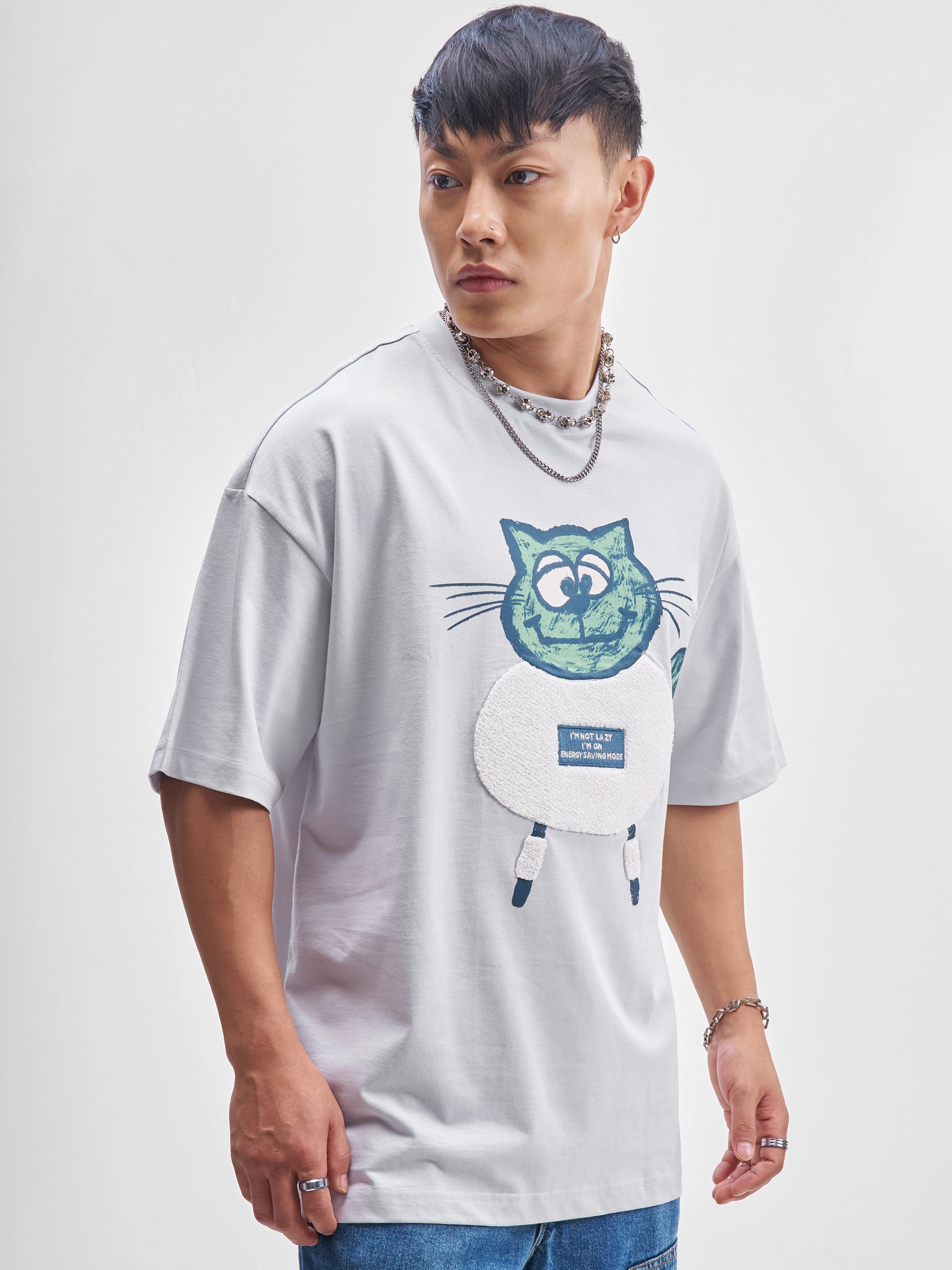 Highlander Men Grey Printed Round Neck Oversized Fit T-Shirt - Grey - Image 6