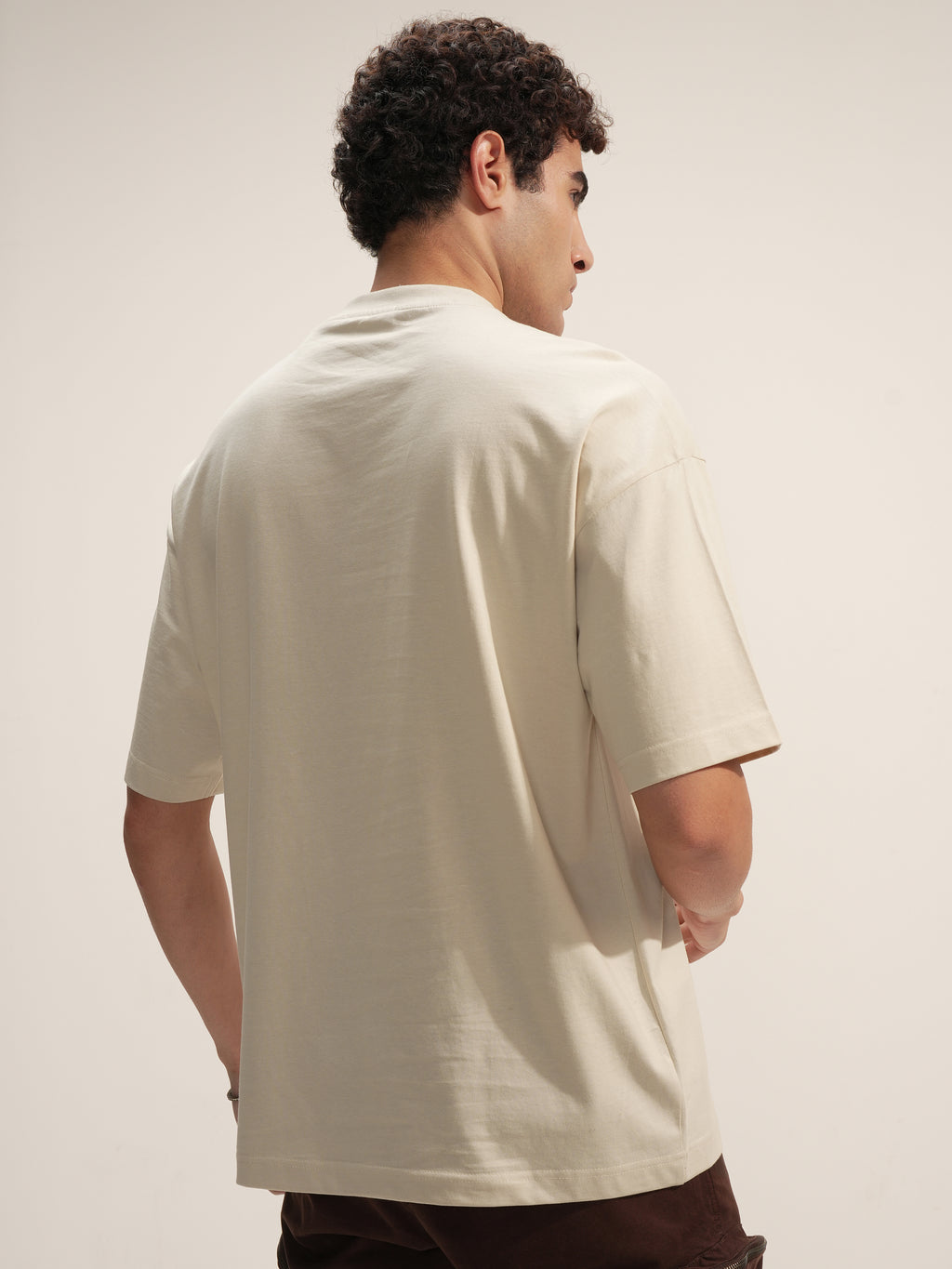 Highlander Men Beige Embroidered Round Neck Oversized Fit T-Shirt - Beige - Image 3