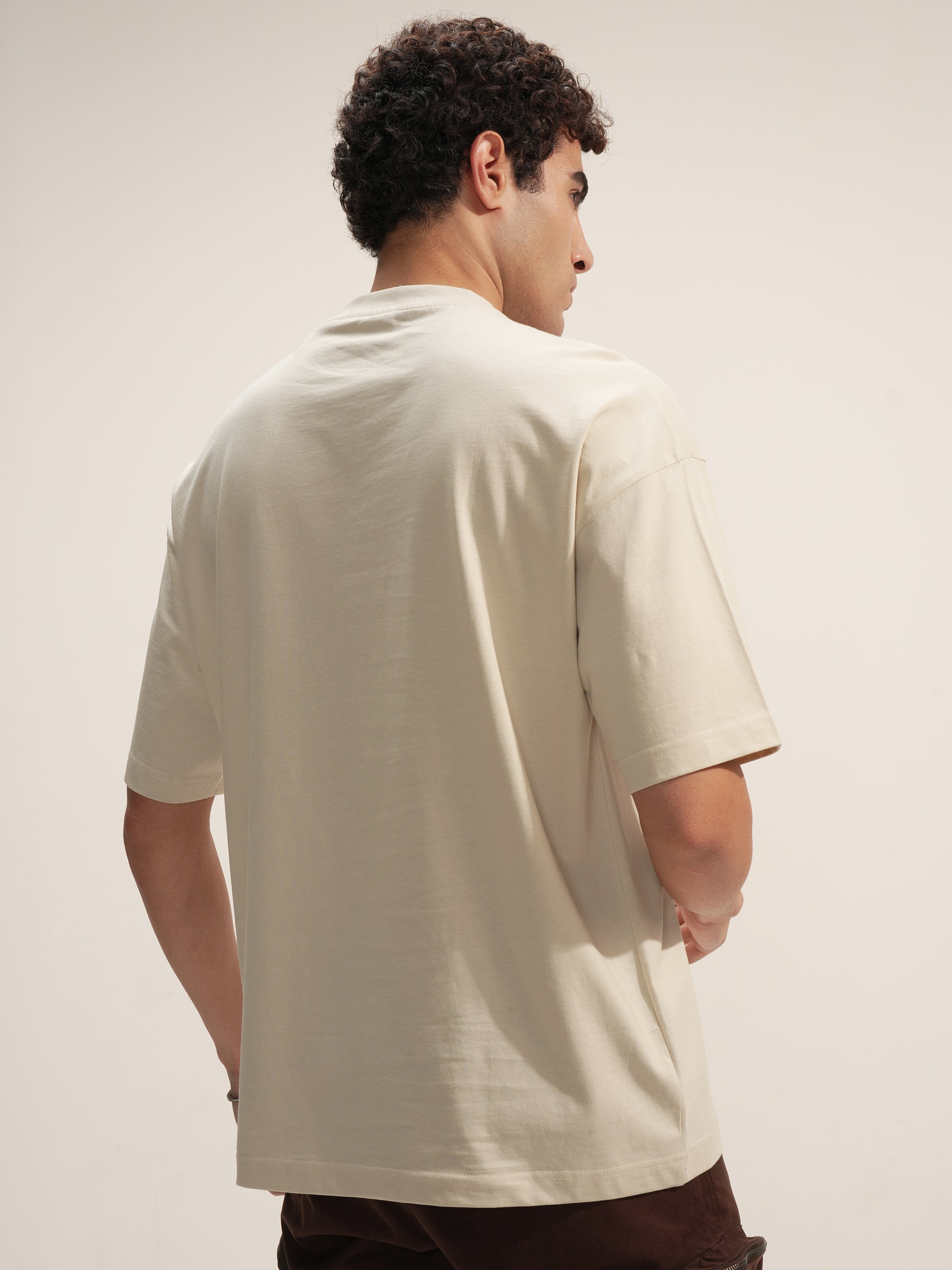 Highlander Men Beige Embroidered Round Neck Oversized Fit T-Shirt - Beige - Image 3