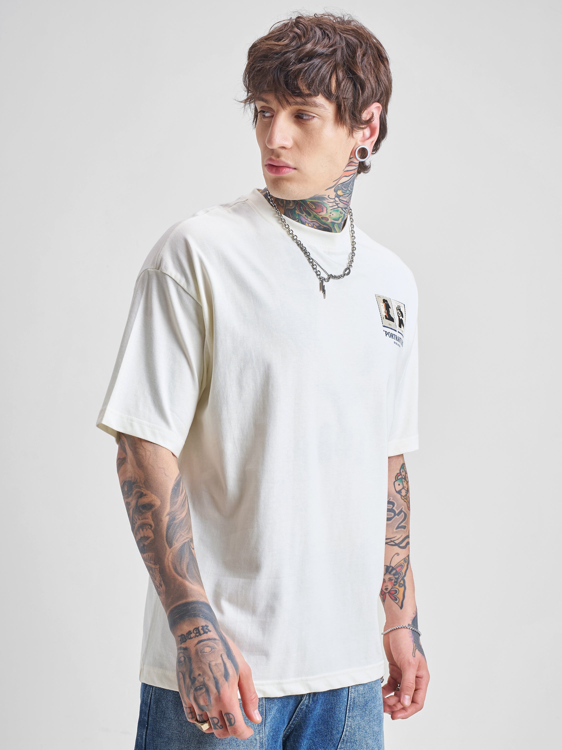 Highlander Men Off White Printed Round Neck Oversized Fit T-Shirt - Off White - Image 6