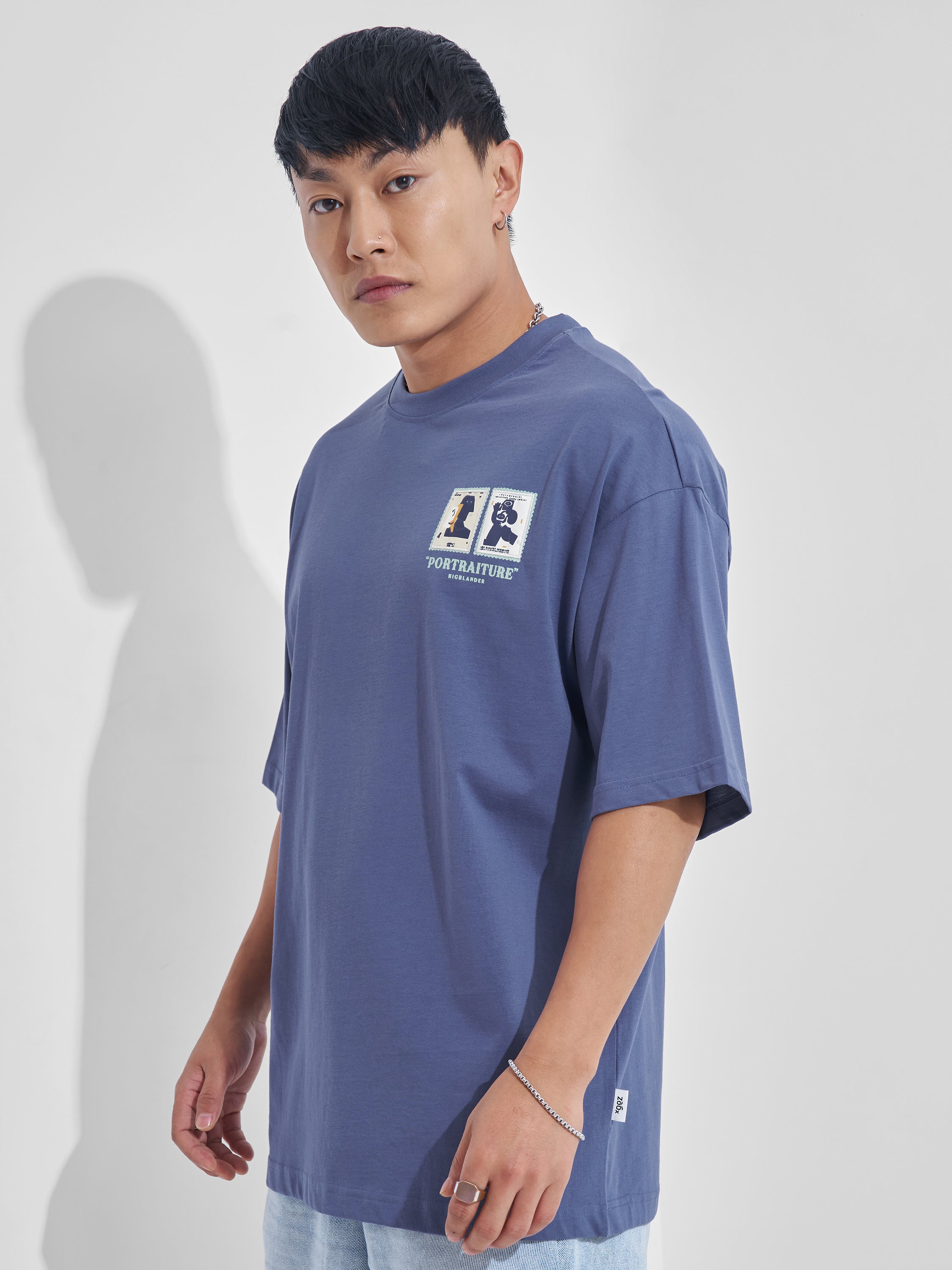 Highlander Men Blue Printed Round Neck Oversized Fit T-Shirt - Blue - Image 4