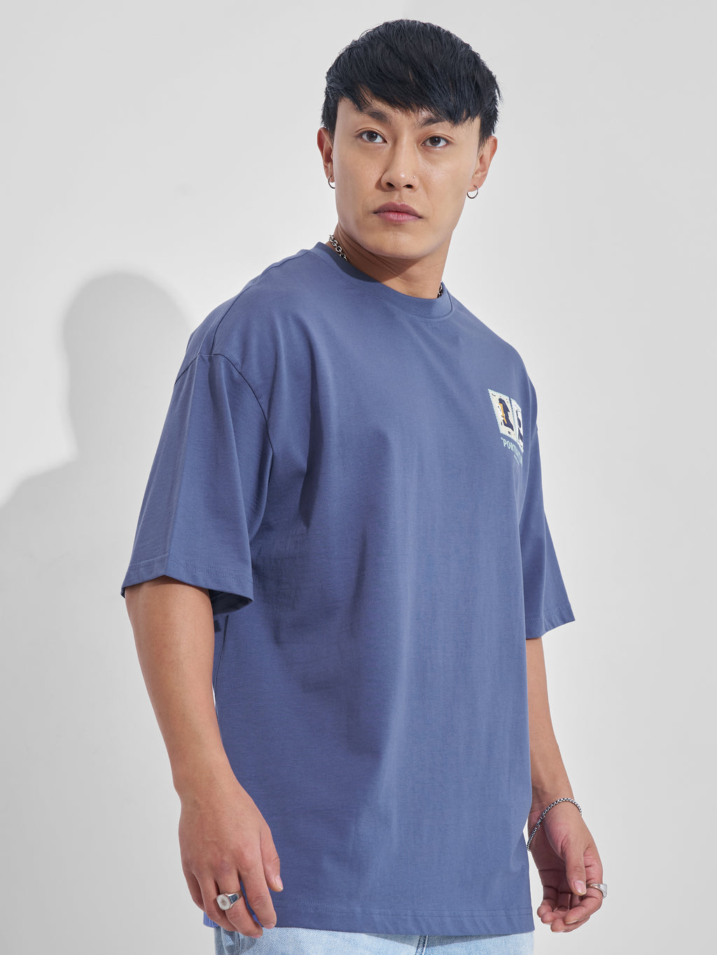 Highlander Men Blue Printed Round Neck Oversized Fit T-Shirt - Blue - Image 6