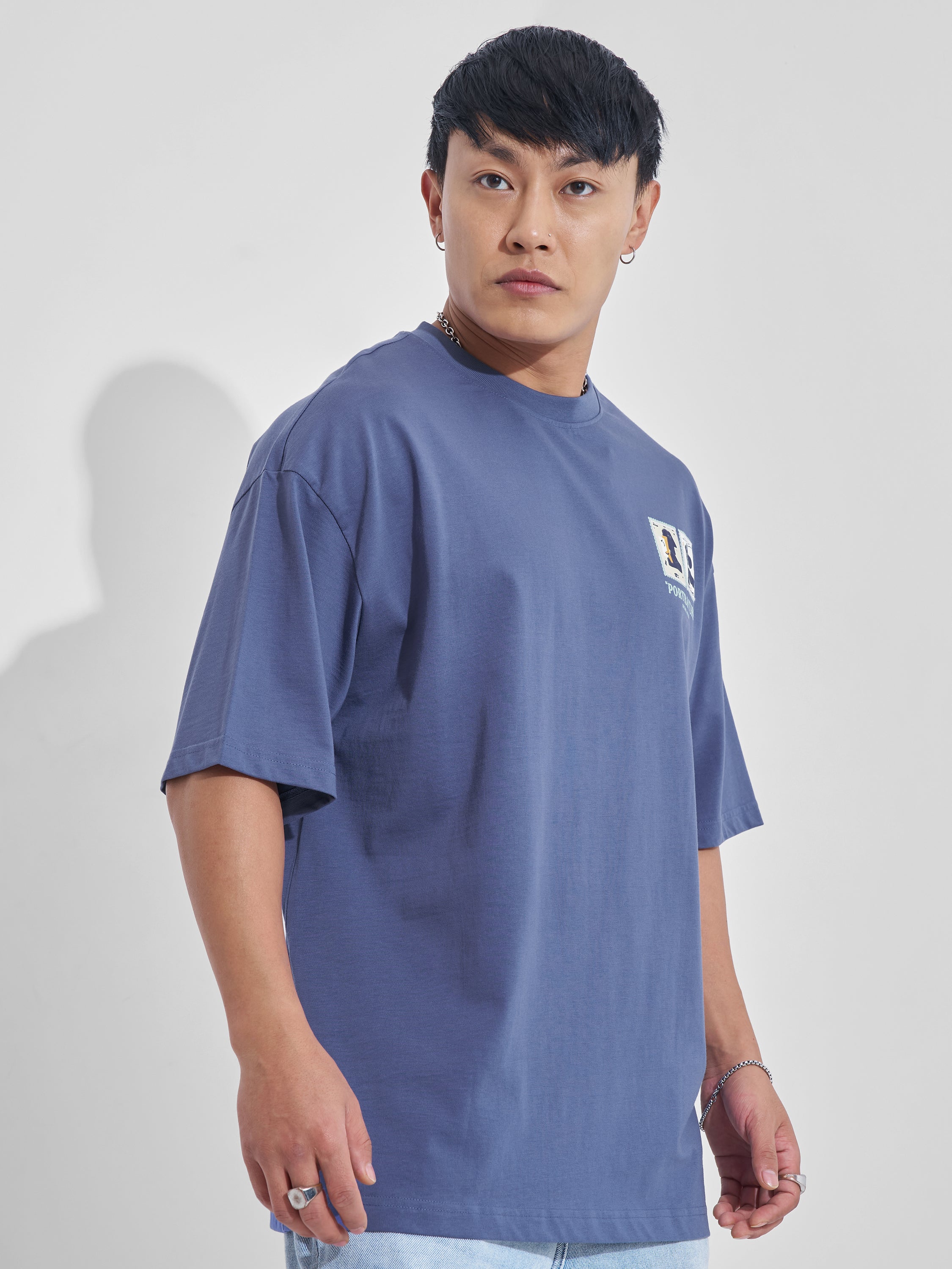 Highlander Men Blue Printed Round Neck Oversized Fit T-Shirt - Blue - Image 6