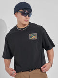 Highlander Men Black Printed Round Neck Oversized Fit T-Shirt - Black - Image 1