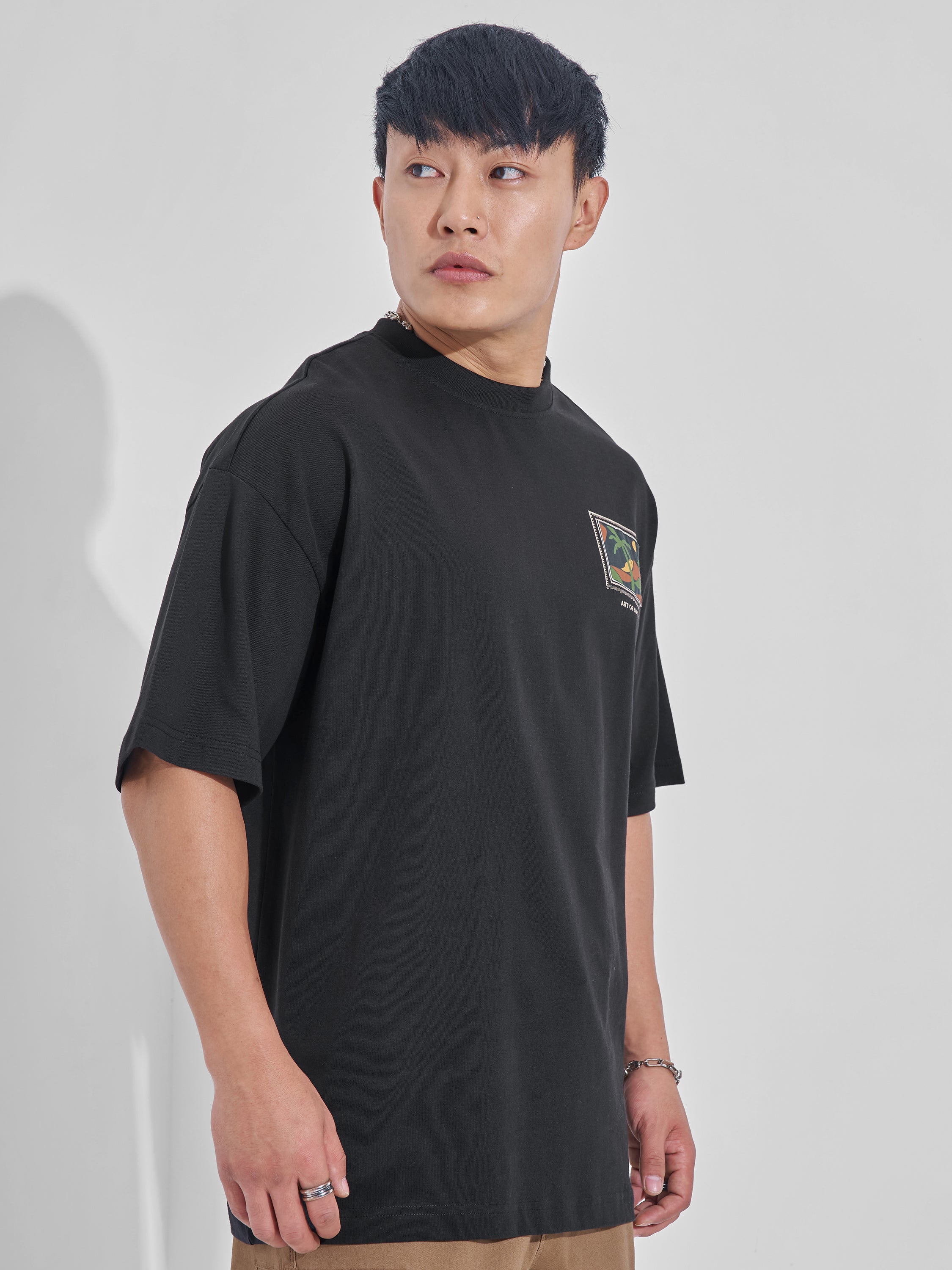 Highlander Men Black Printed Round Neck Oversized Fit T-Shirt - Black - Image 6