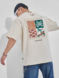 Highlander Men Cream Printed Round Neck Oversized Fit T-Shirt - Cream - Image 1