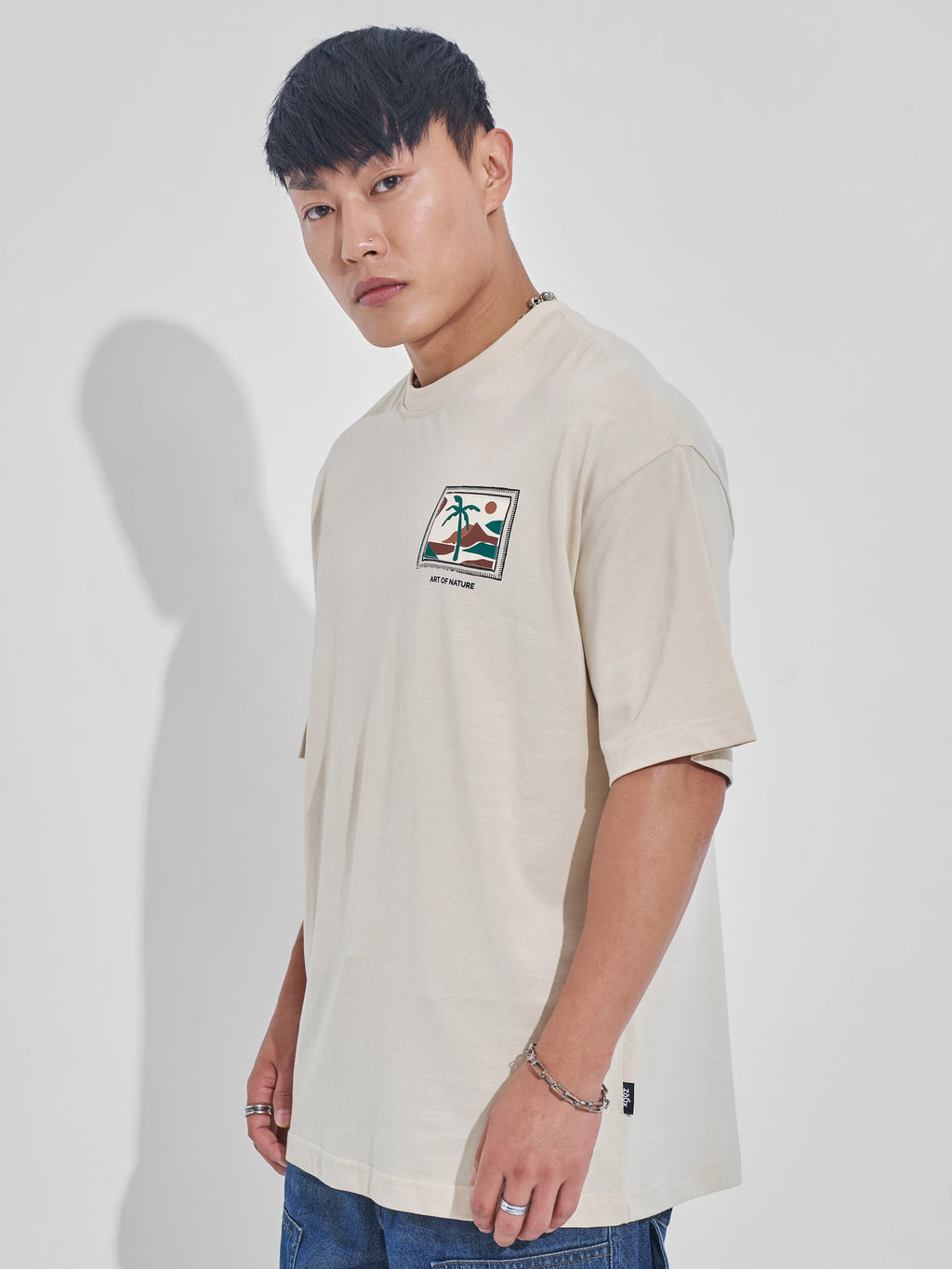 Highlander Men Cream Printed Round Neck Oversized Fit T-Shirt - Cream - Image 4