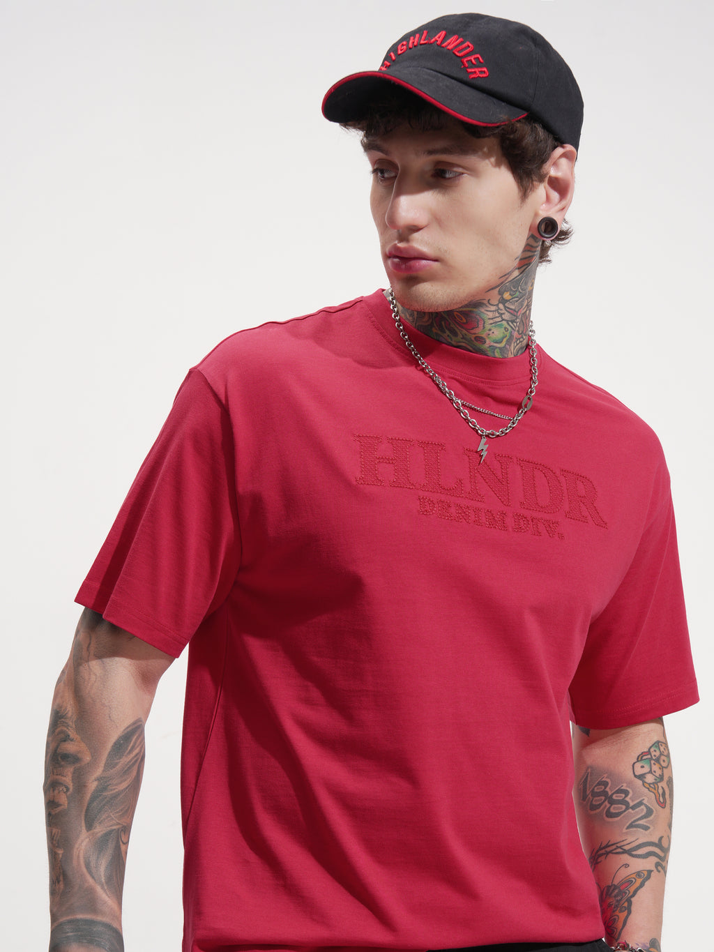 Highlander Men Red Self Design Round Neck T-Shirt - Red - Image 1