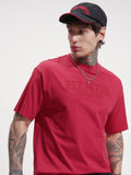 Highlander Men Red Self Design Round Neck T-Shirt - Red - Image 1
