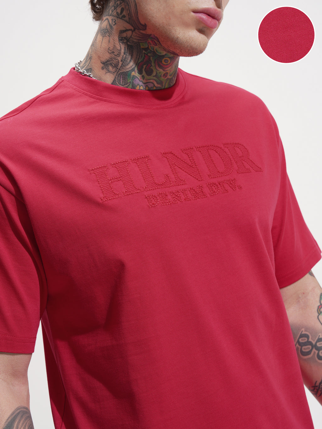 Highlander Men Red Self Design Round Neck T-Shirt - Red - Image 5