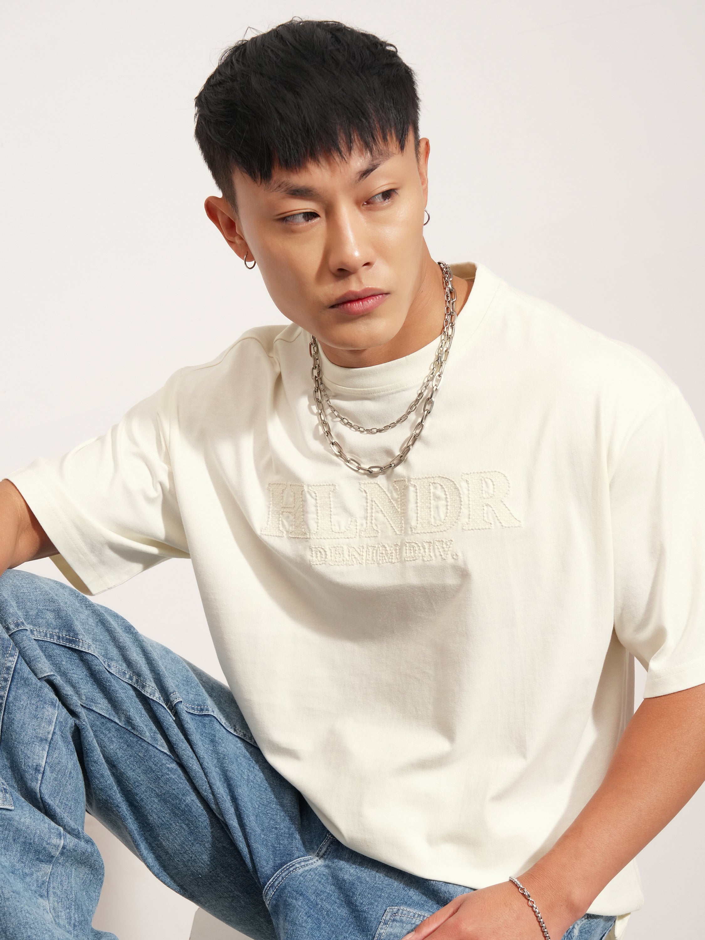 Highlander Men Off White Self Design Round Neck T-Shirt - Off White - Image 1