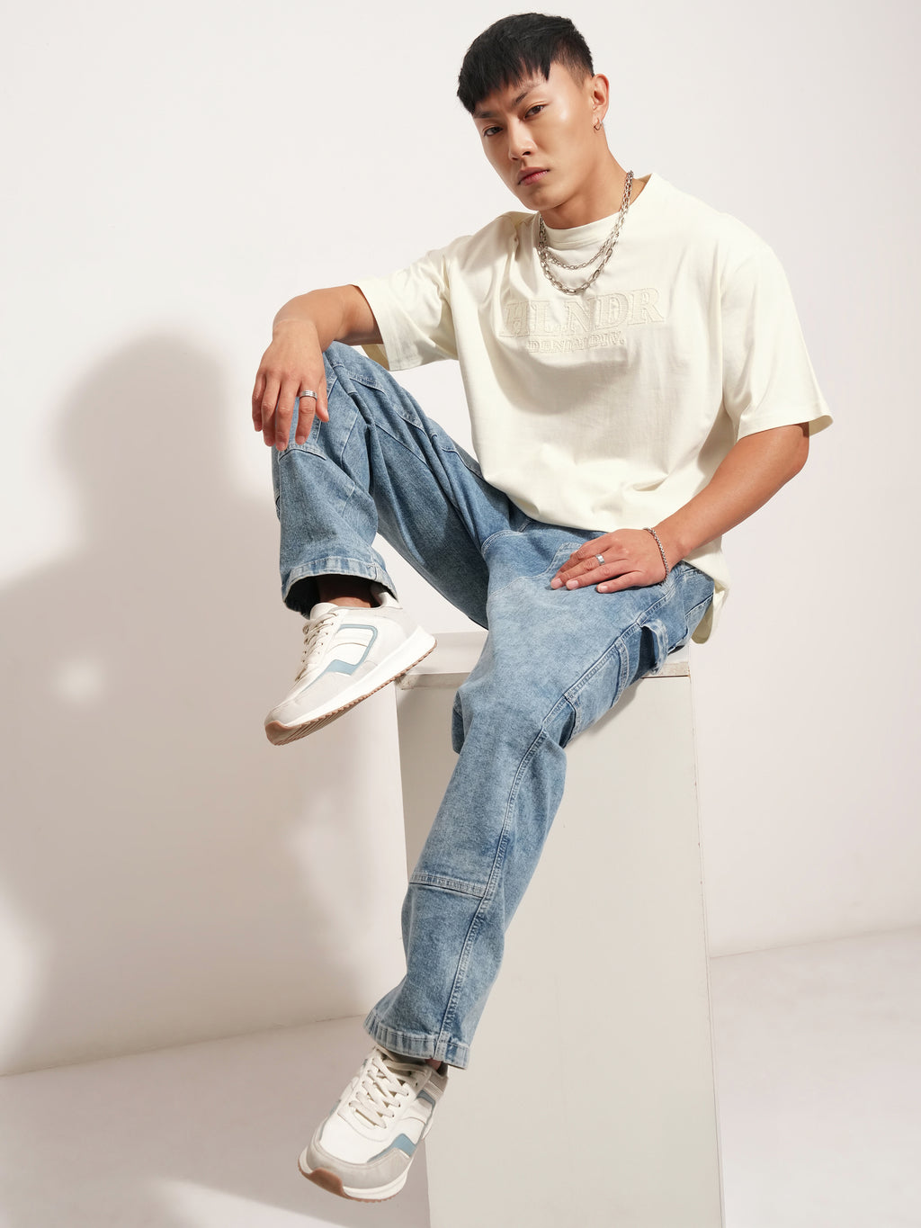 Highlander Men Off White Self Design Round Neck T-Shirt - Off White - Image 2