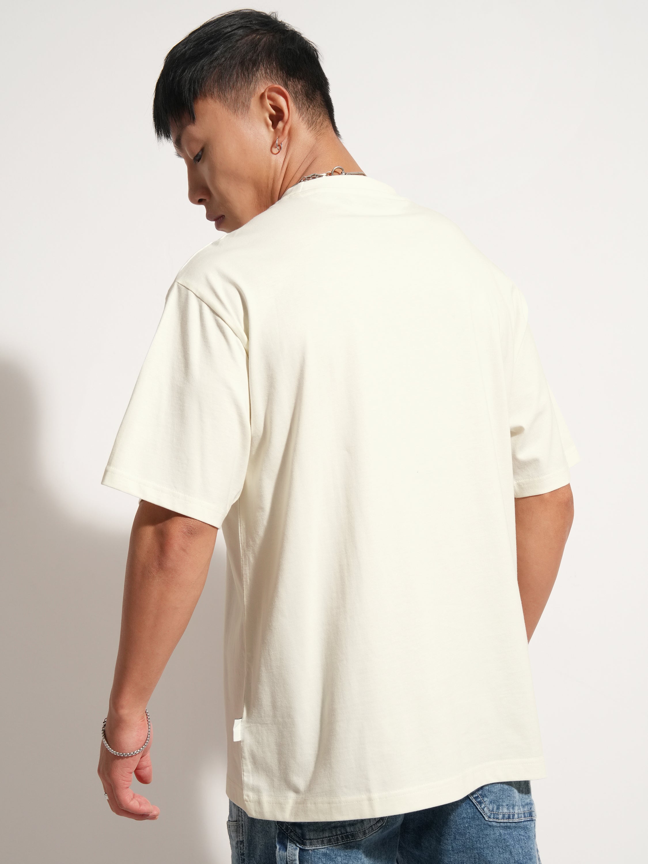 Highlander Men Off White Self Design Round Neck T-Shirt - Off White - Image 3