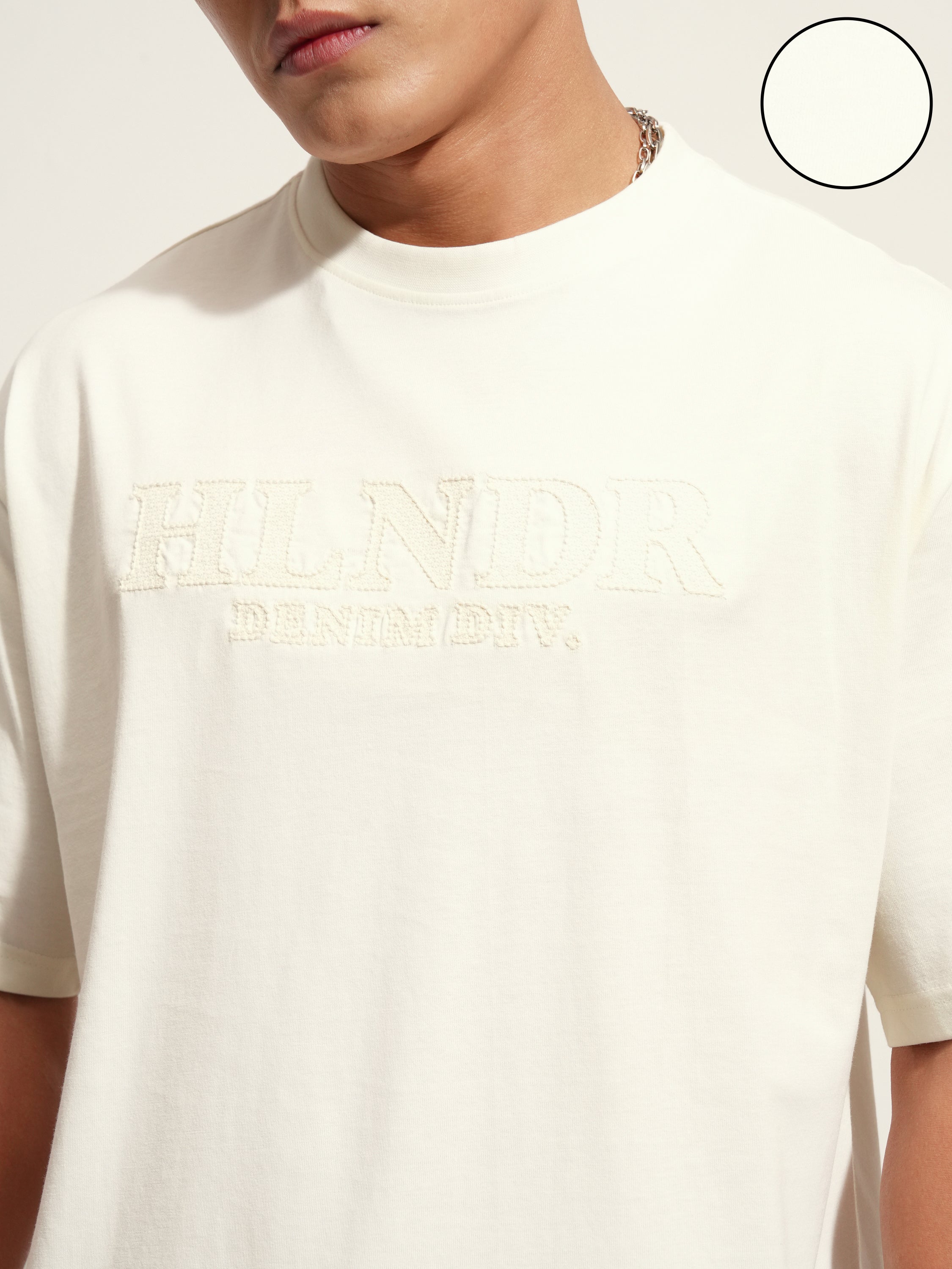 Highlander Men Off White Self Design Round Neck T-Shirt - Off White - Image 5