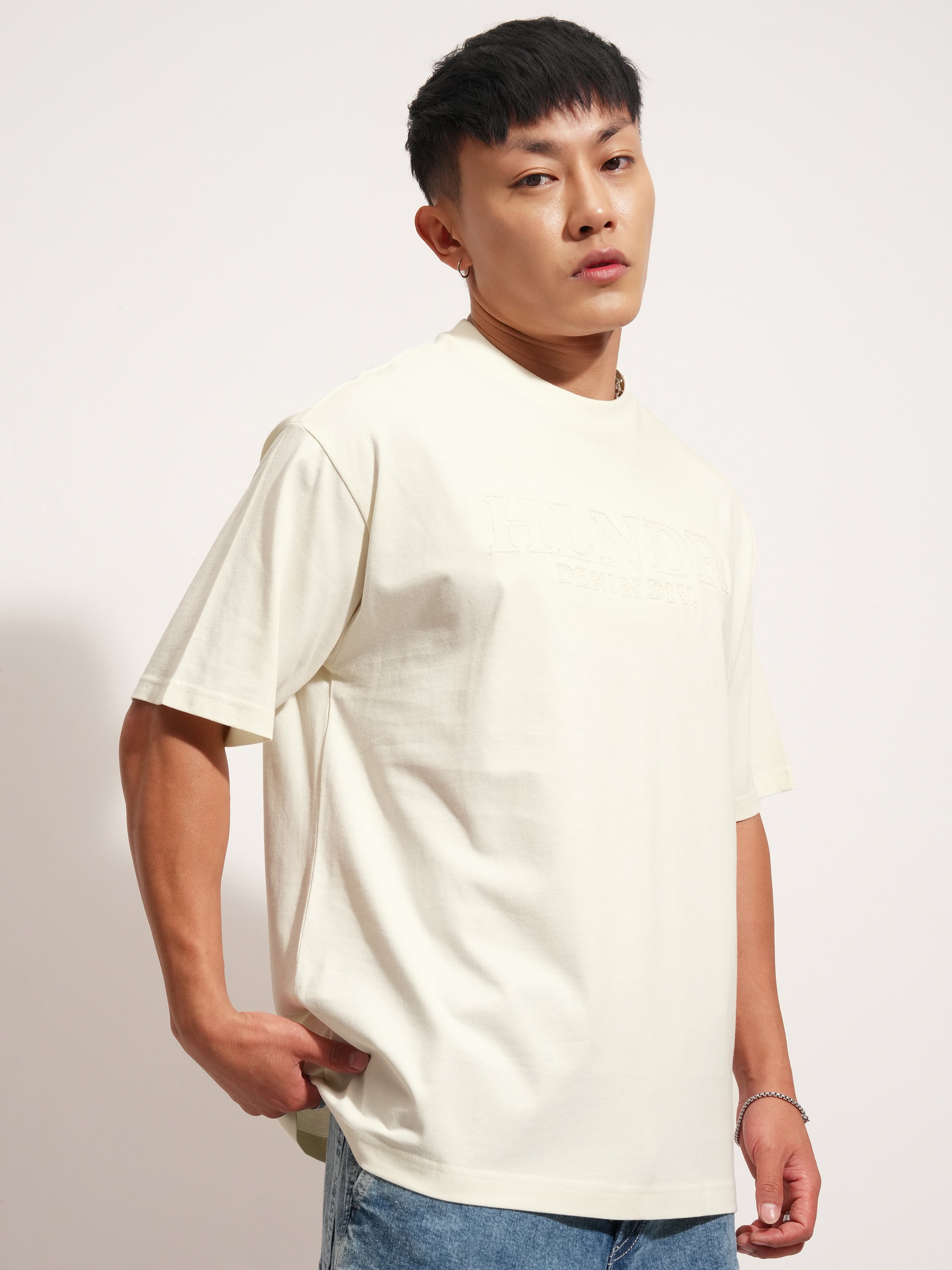 Highlander Men Off White Self Design Round Neck T-Shirt - Off White - Image 6