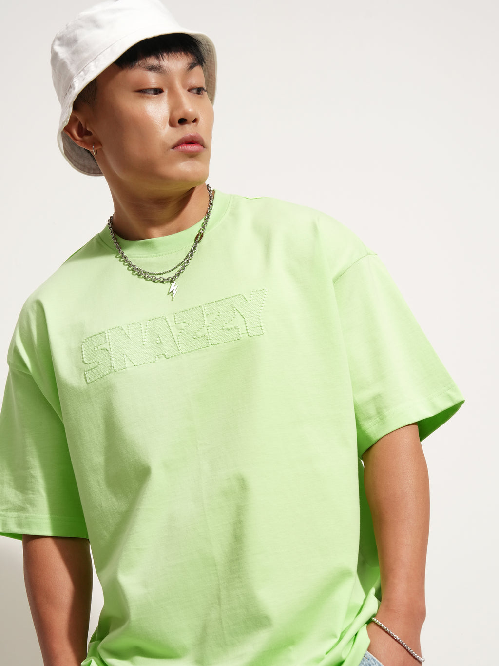 Highlander Men Green Self Design Round Neck Oversized Fit T-Shirt - Green - Image 1