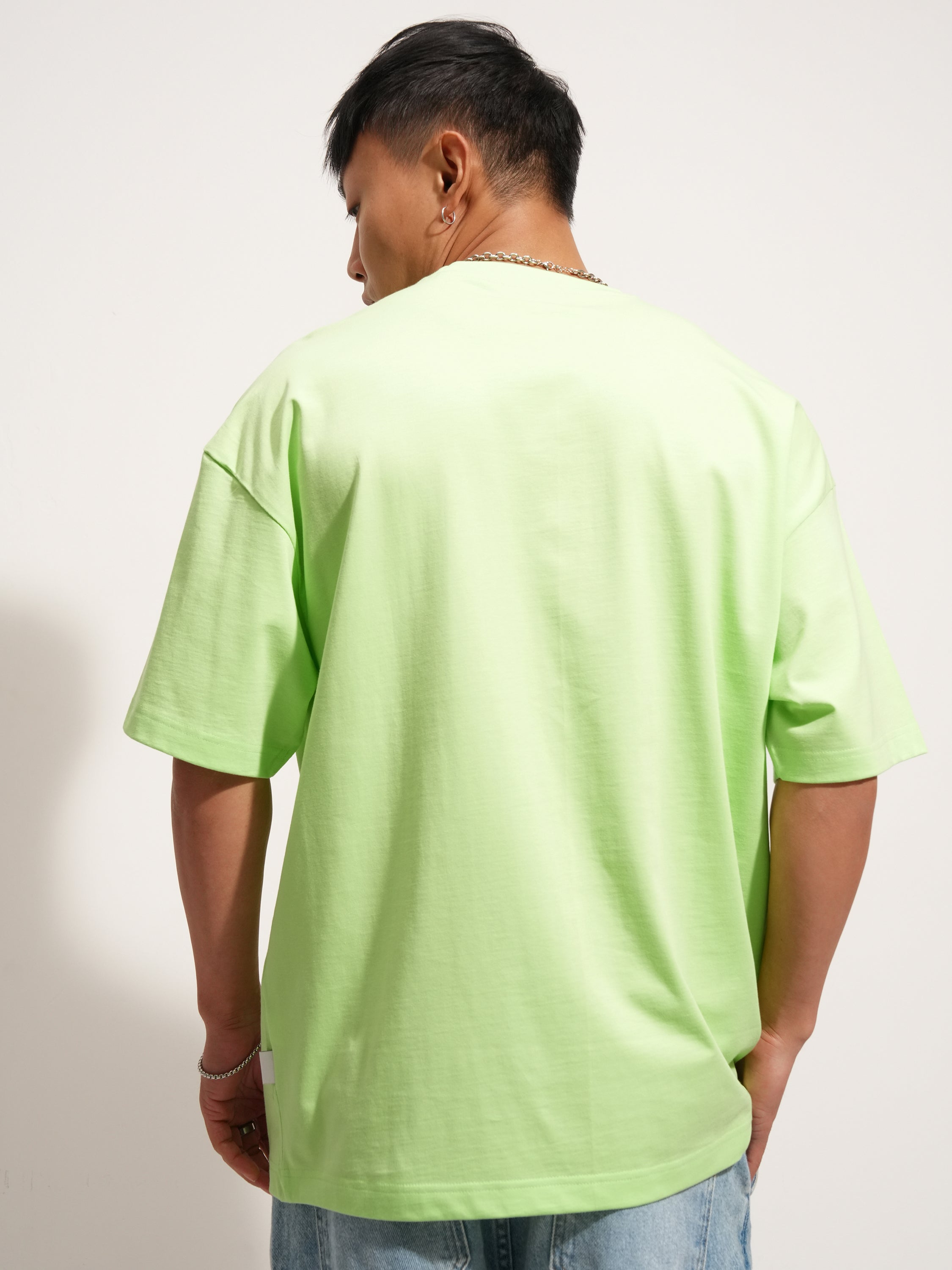 Highlander Men Green Self Design Round Neck Oversized Fit T-Shirt - Green - Image 3