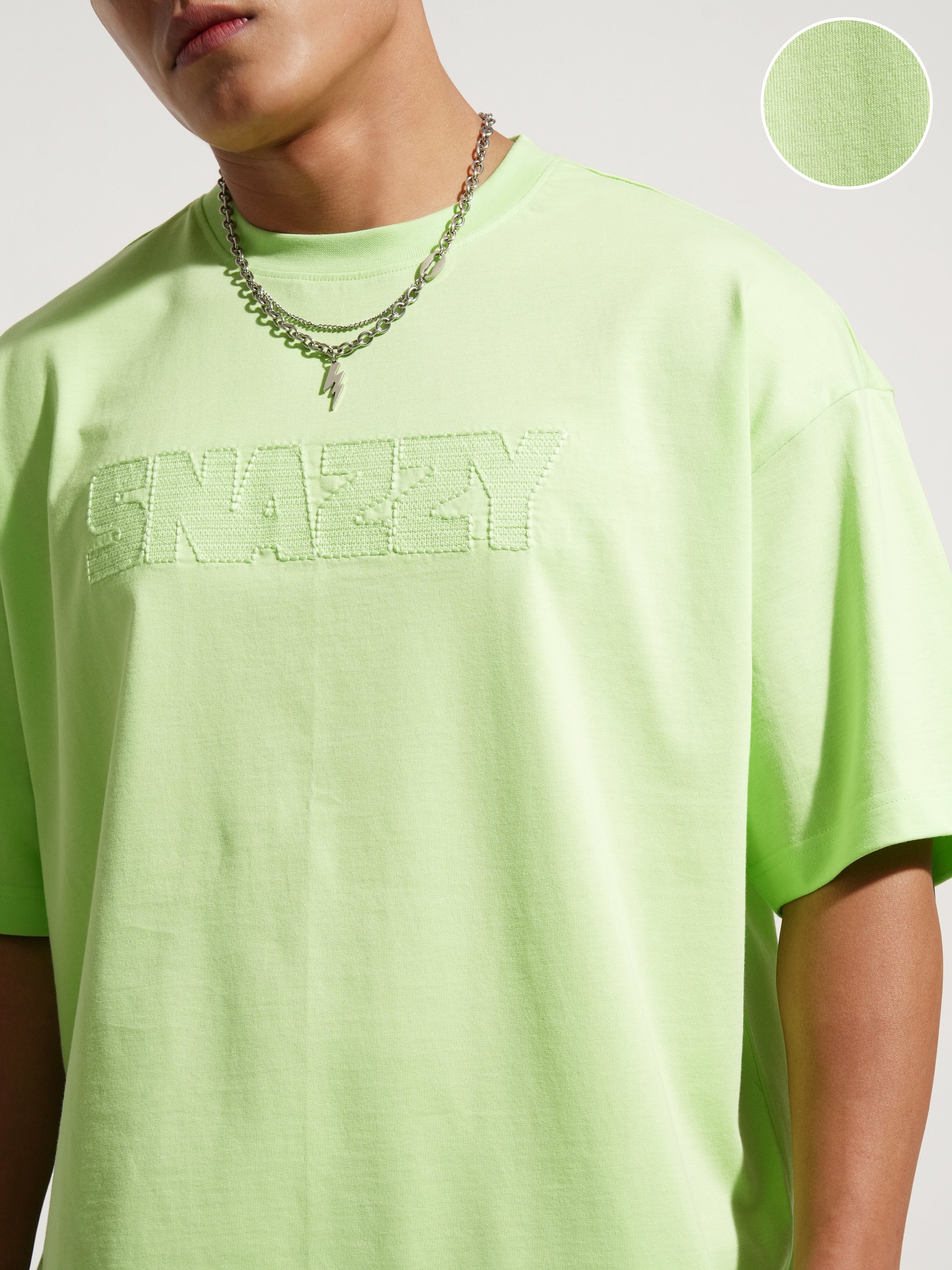 Highlander Men Green Self Design Round Neck Oversized Fit T-Shirt - Green - Image 5